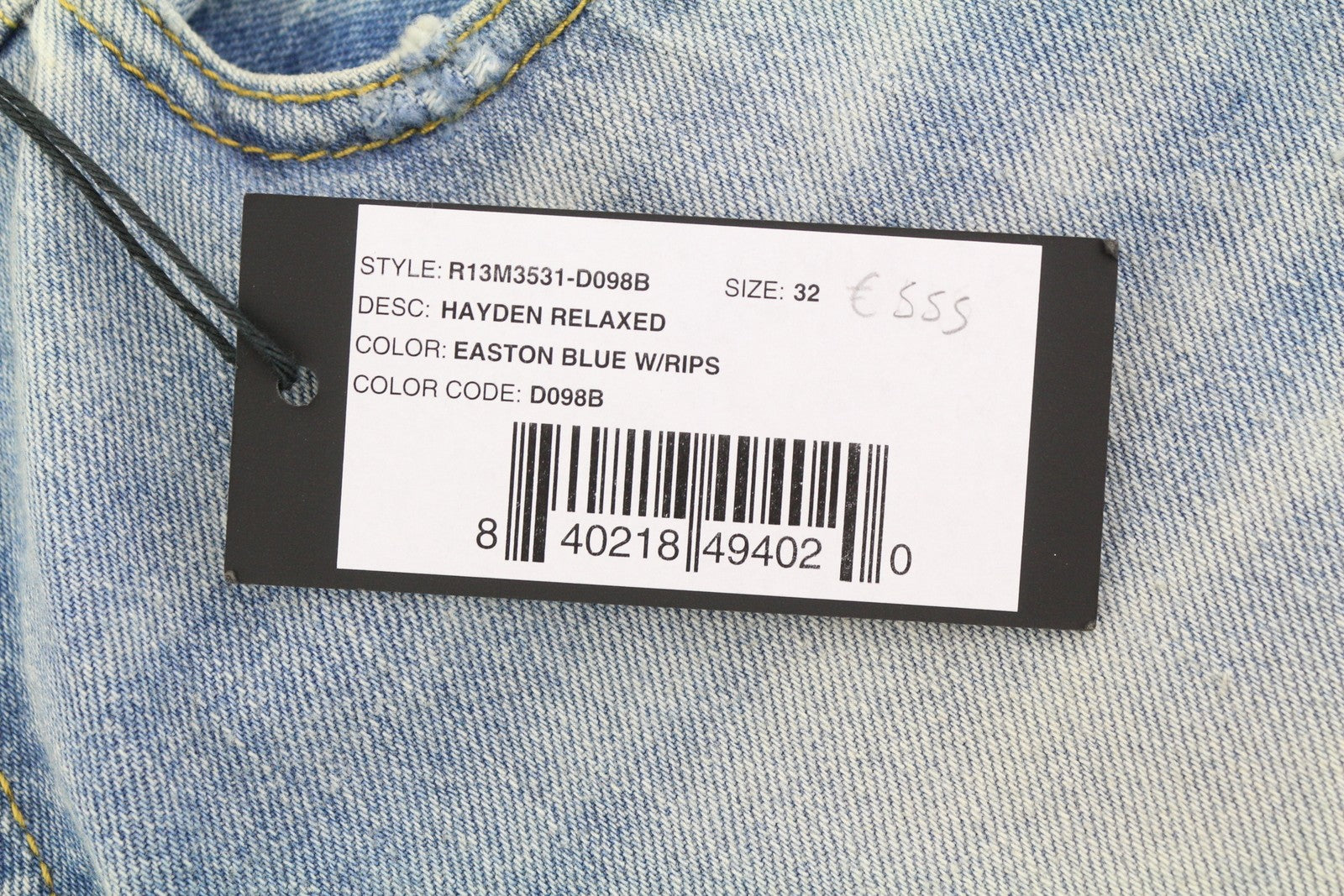 R13 Hayden Relaxed Women Jeans 32 Easton Blue Washed Distressed Ankle Length