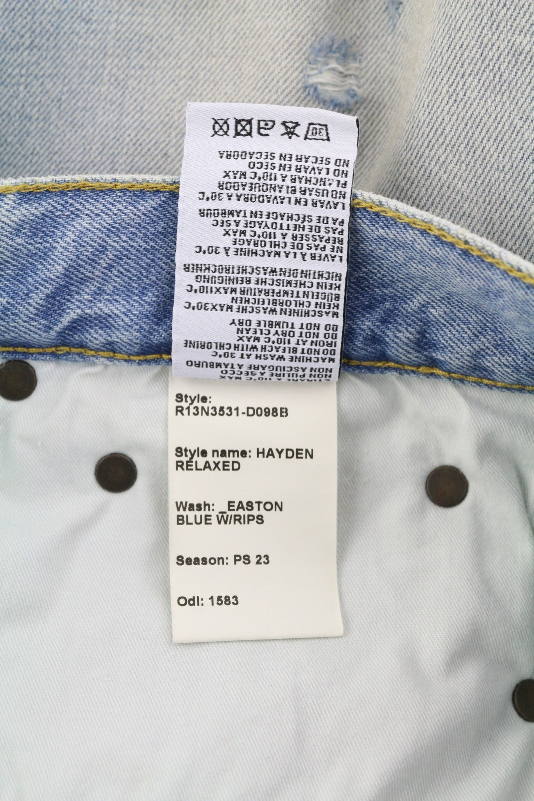 R13 Hayden Relaxed Women Jeans 32 Easton Blue Washed Distressed Ankle Length