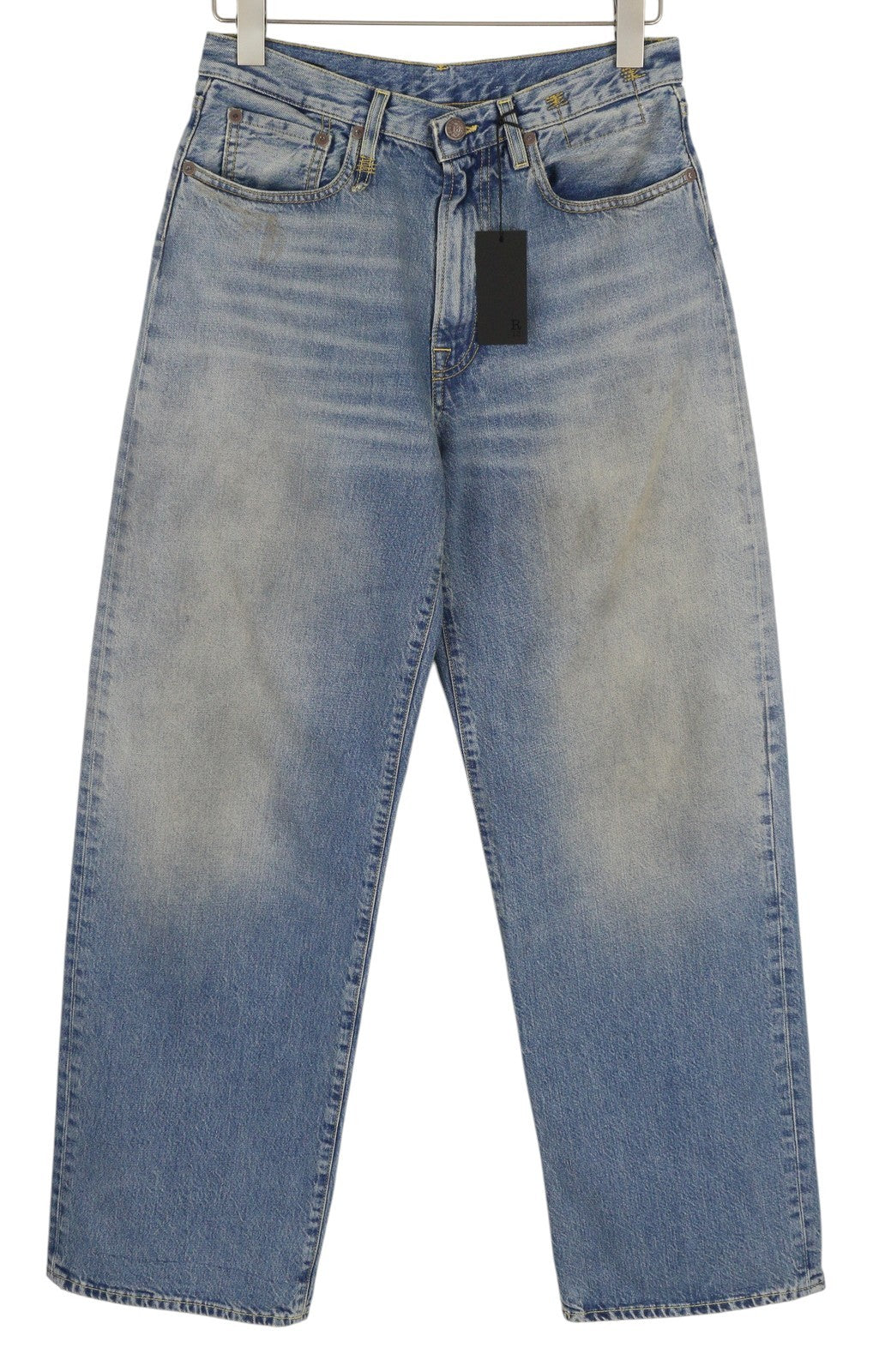 R13 D'Arcy Loose Women Jeans 29 Veiled Blue Washed Zip Denim Painted RRP€695