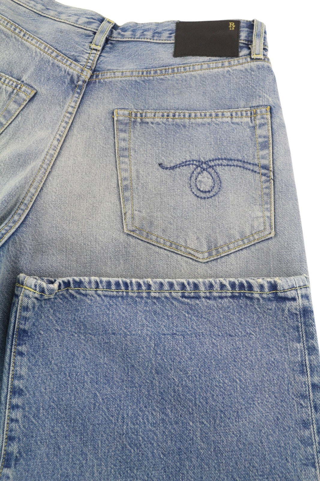 R13 D'Arcy Loose Women Jeans 29 Veiled Blue Washed Zip Denim Painted RRP€695