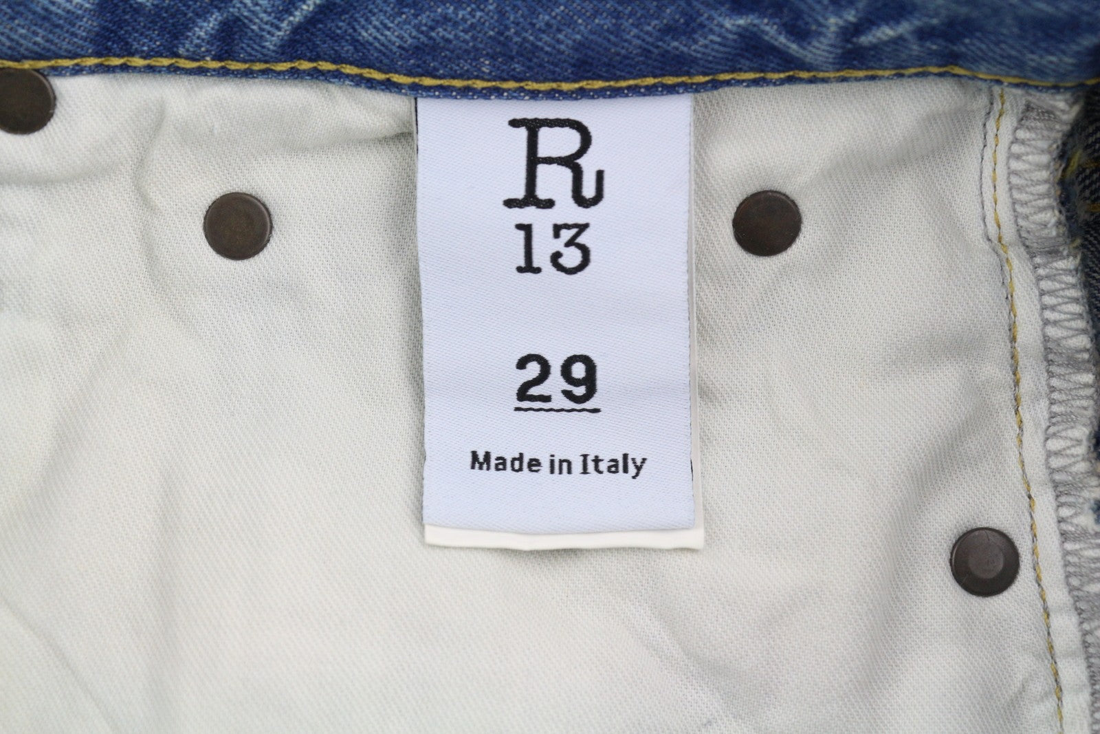 R13 D'Arcy Loose Women Jeans 29 Veiled Blue Washed Zip Denim Painted RRP€695