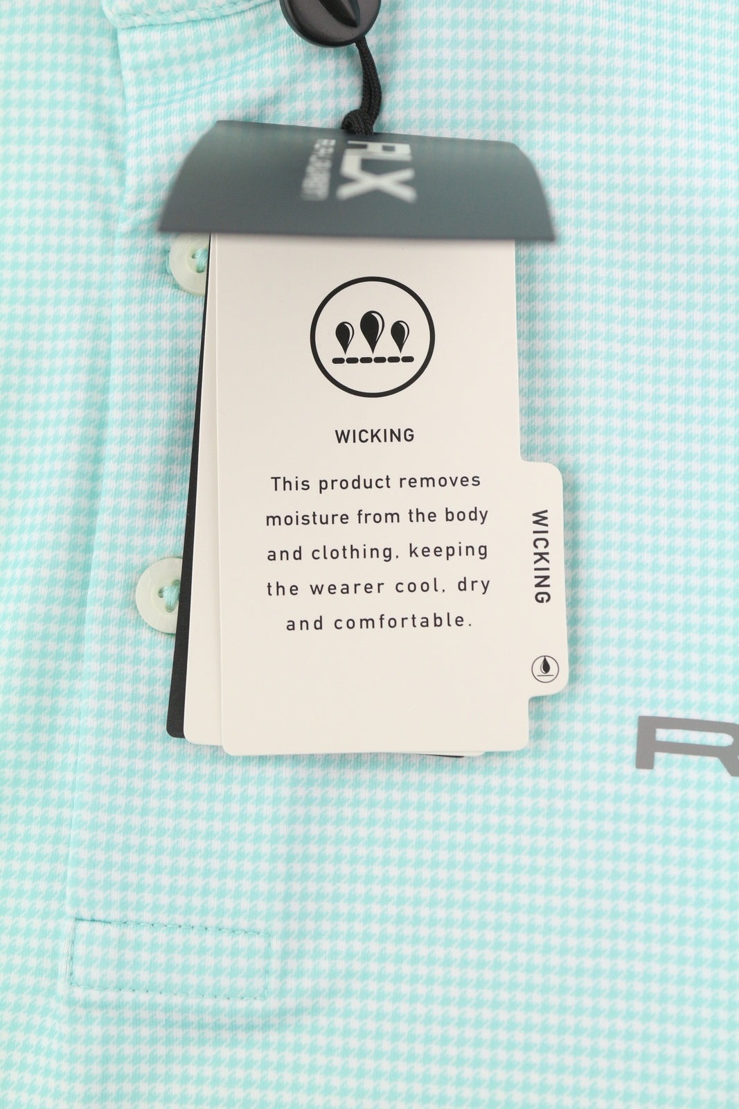 RLX RALPH LAUREN golfo vyriški marškinėliai L dydžio, mėlyni, trumpomis rankovėmis, su akmenėlio formos raštu, su gobtuvu 