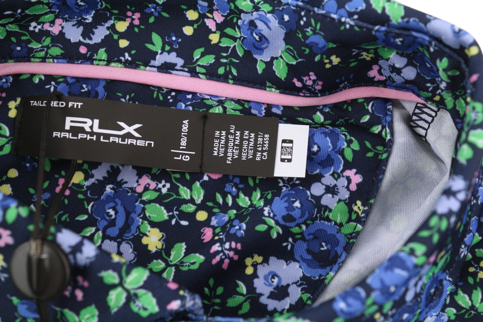 RLX RALPH LAUREN golfo vyriški marškinėliai su ilgomis rankovėmis, tamsiai mėlyni, gėlių rašto, L dydžio 