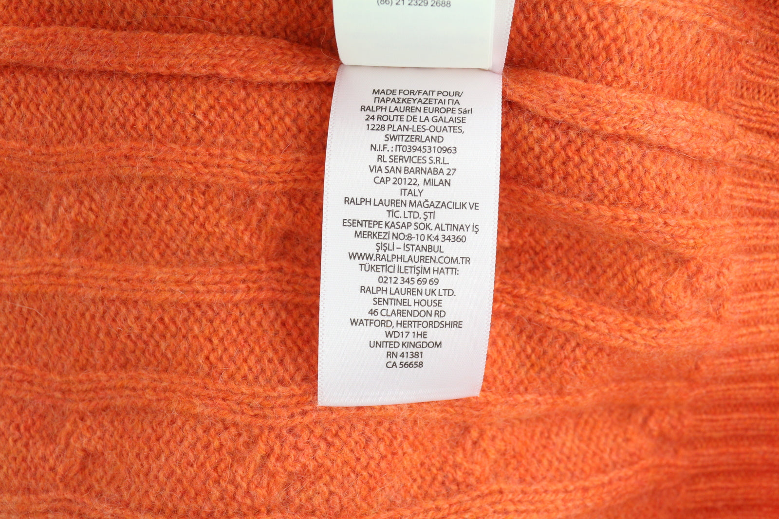 RALPH LAUREN kašmyro vyriškas megztinis 2XS oranžinis megztinis su kabelio formos mezginiu, rekomenduojama mažmeninė kaina 549 € 