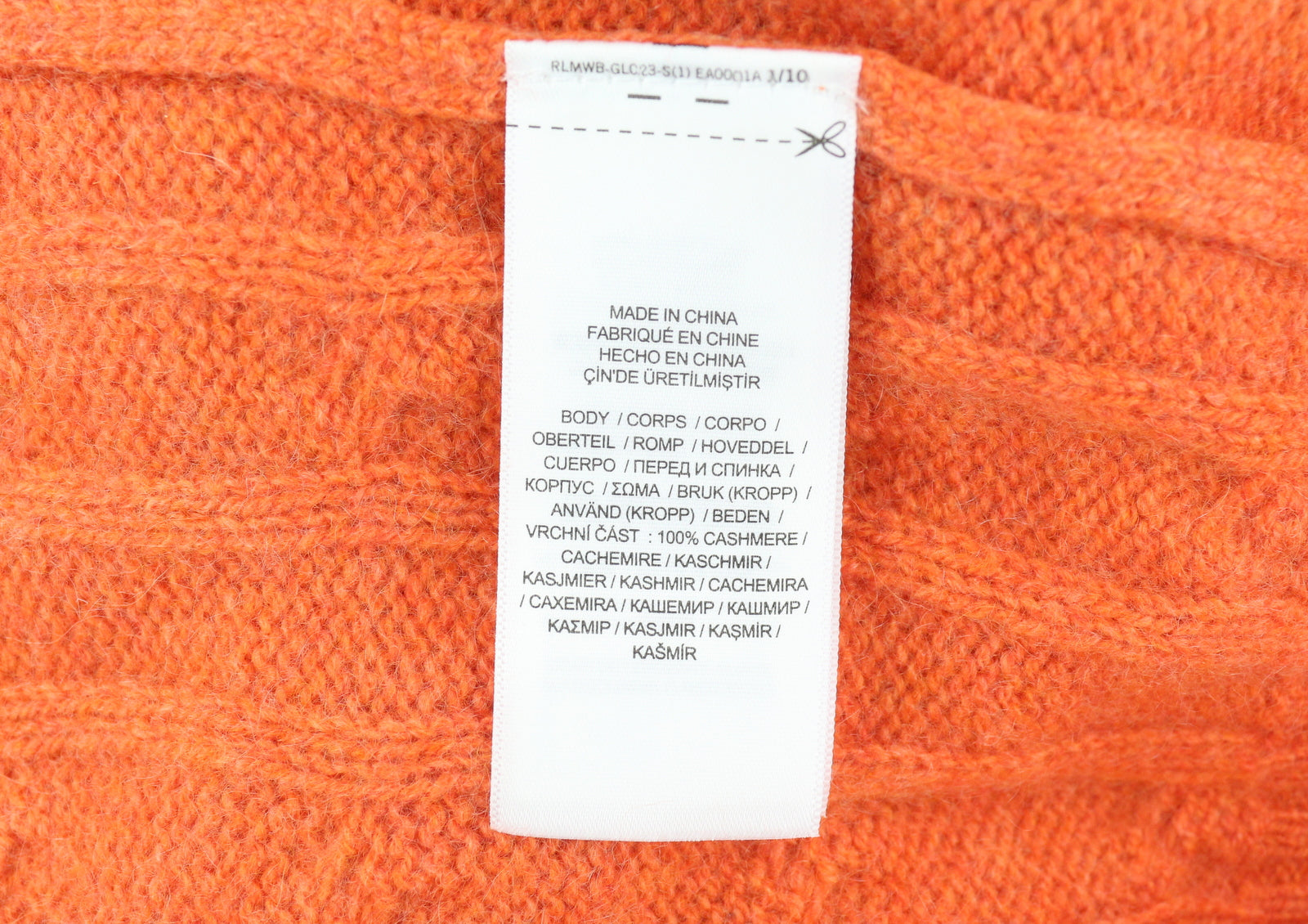 RALPH LAUREN kašmyro vyriškas megztinis 2XS oranžinis megztinis su kabelio formos mezginiu, rekomenduojama mažmeninė kaina 549 € 