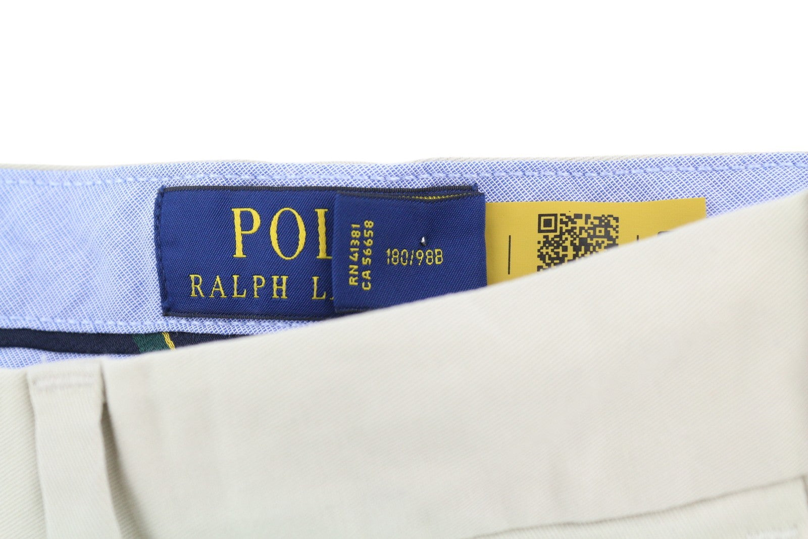 RALPH LAUREN Slim Stretch vyriški šortai, 38 cm, chino, smėlio spalvos, su užtrauktuku ir logotipu, rekomenduojama kaina – 180 € 
