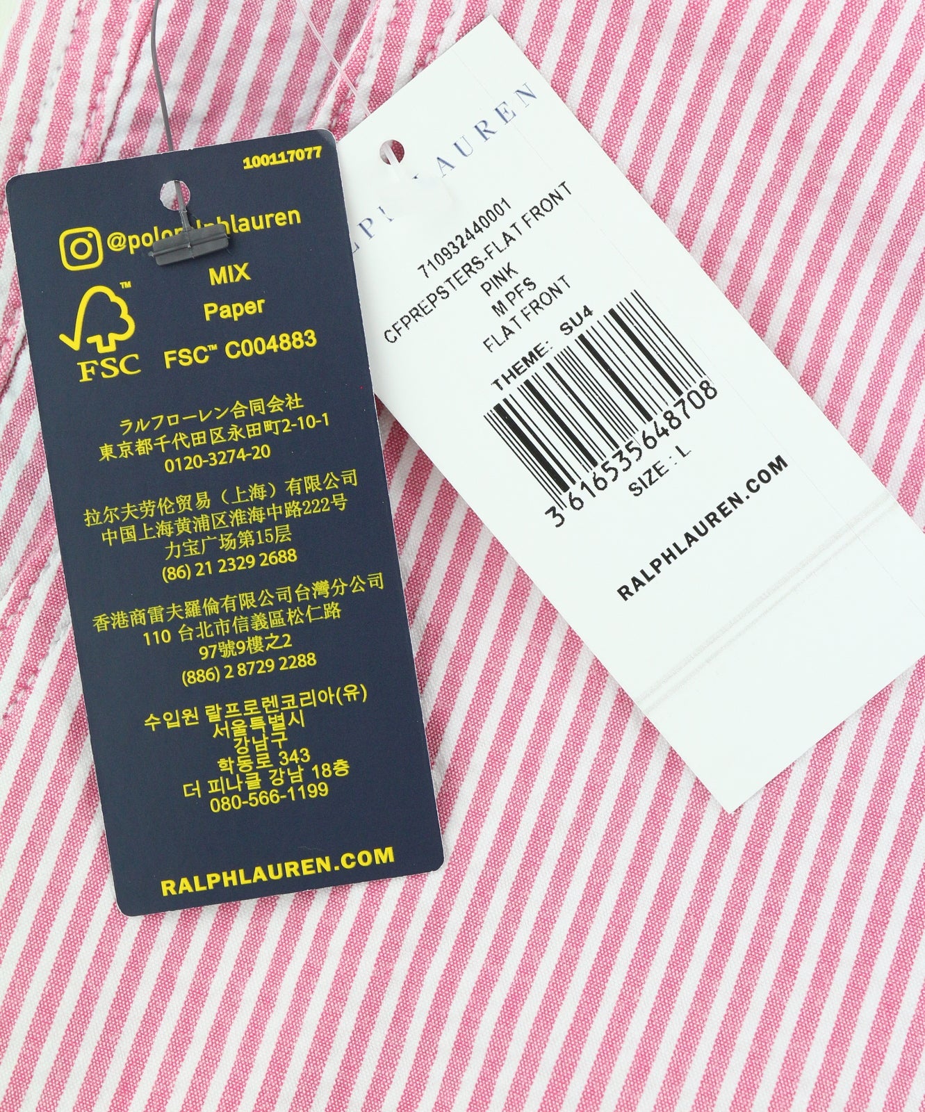 RALPH LAUREN tamprūs klasikinio kirpimo vyriški šortai, L dydžio, rožiniai, dryžuoti, rekomenduojama kaina – 169 € 