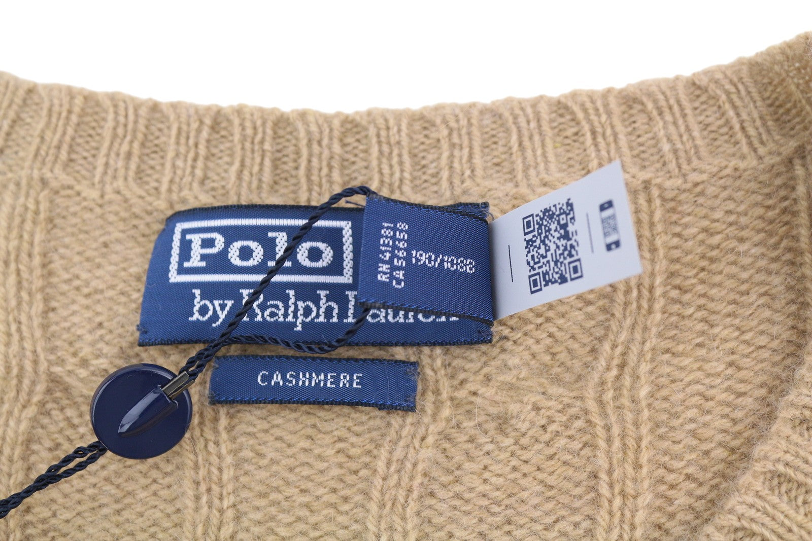 RALPH LAUREN kašmyro vyriškas megztinis 2XL dydžio, kupranugario spalvos, megztinis su kabeliu, rekomenduojama kaina – 619 € 