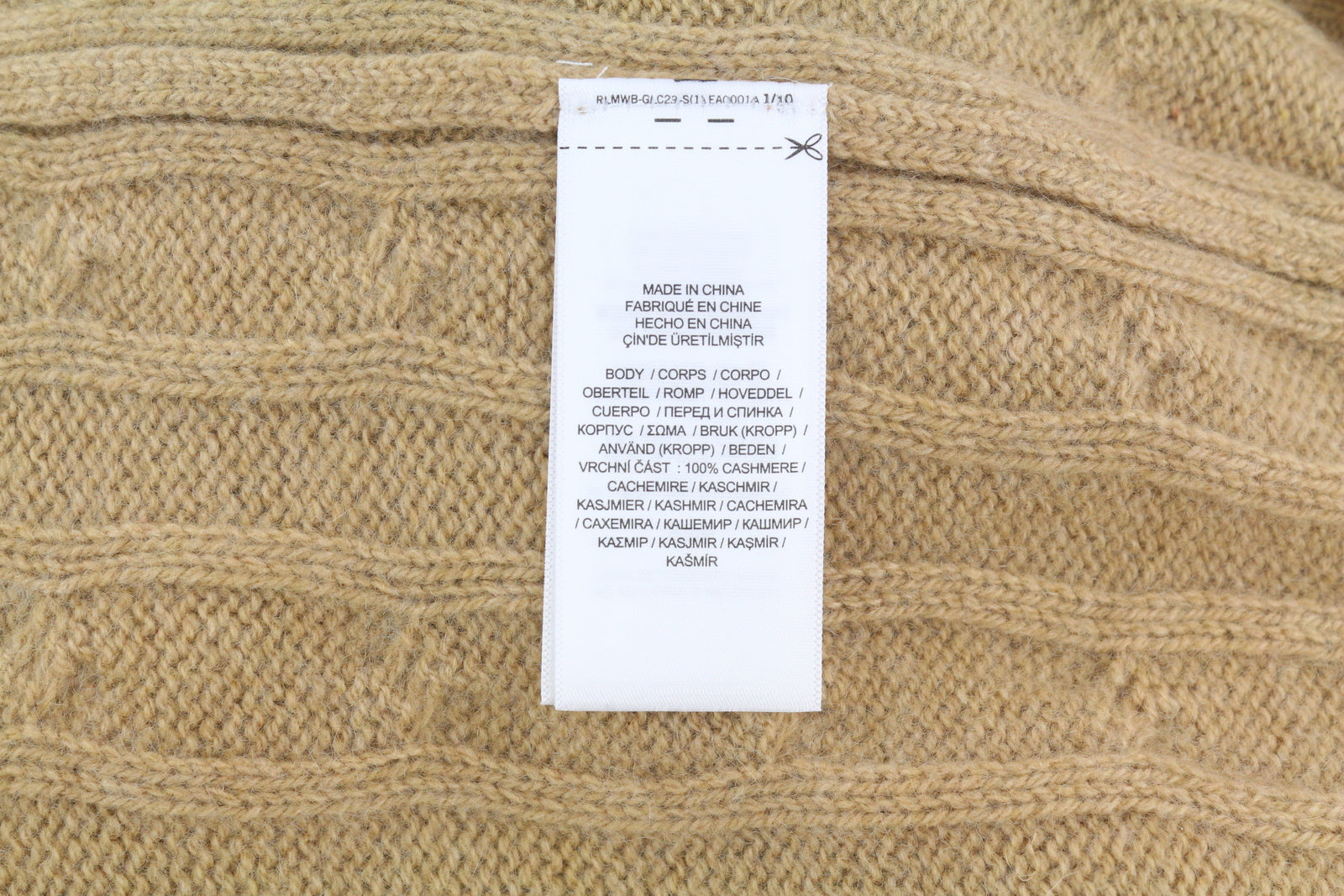 RALPH LAUREN kašmyro vyriškas megztinis 2XL dydžio, kupranugario spalvos, megztinis su kabeliu, rekomenduojama kaina – 619 € 