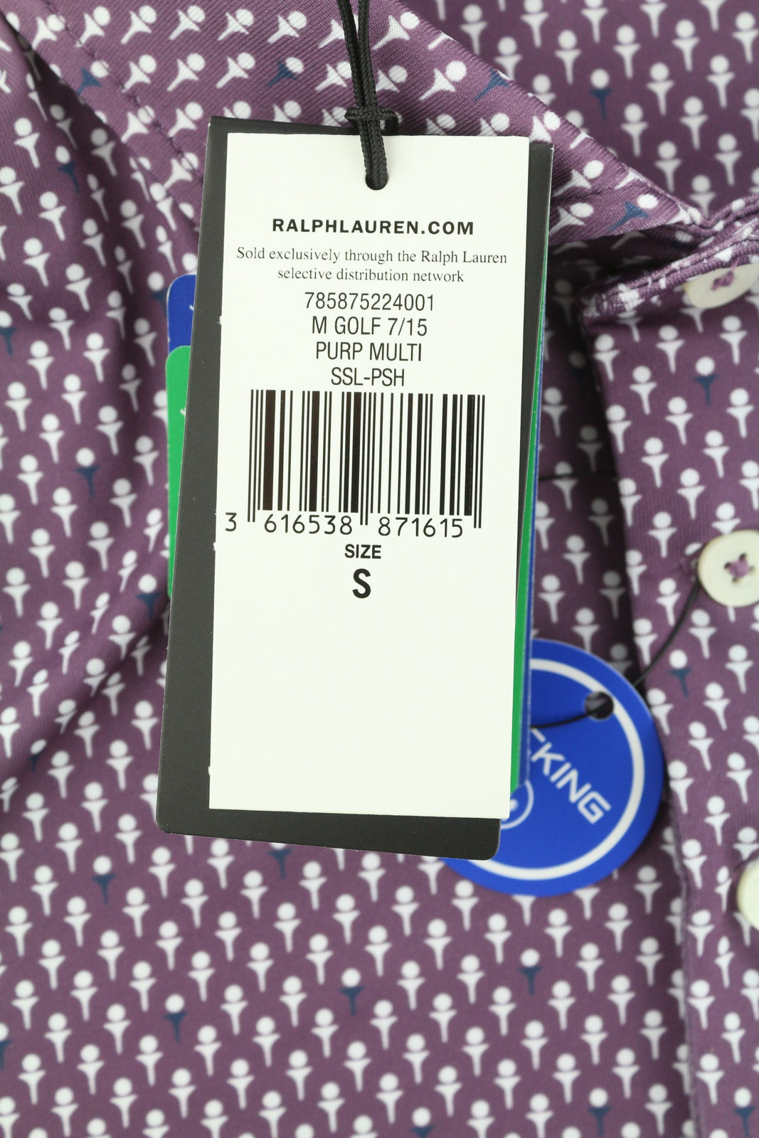 RLX RALPH LAUREN golfo vyriški marškinėliai su violetinėmis trumpomis rankovėmis, raštuoti, su gobtuvu. 