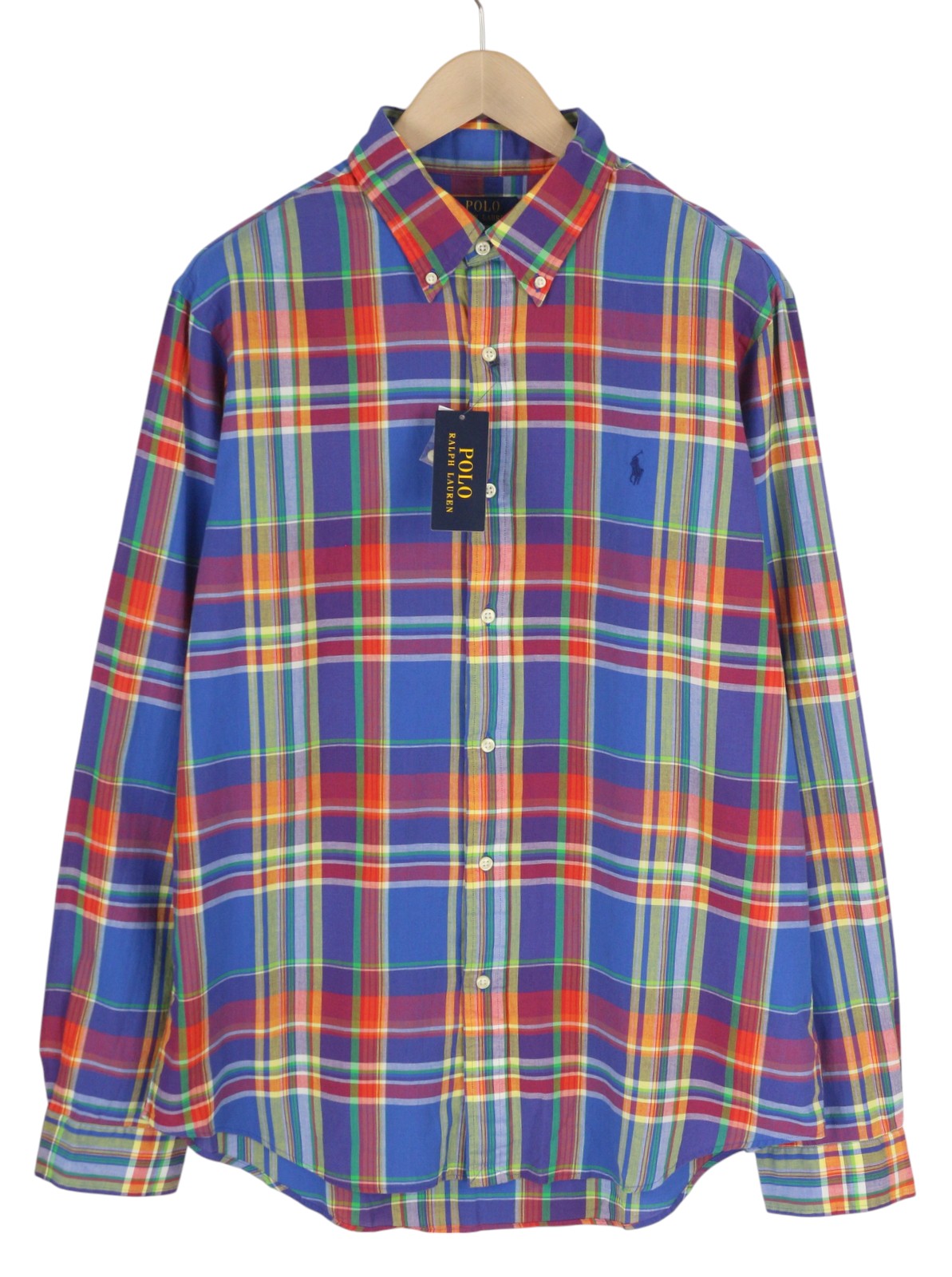 RALPH LAUREN vyriški marškinėliai su XL dydžio languotu raštu, užsegami sagomis, RRP175