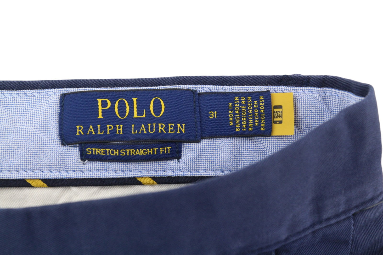 RALPH LAUREN tamprūs tiesaus kirpimo vyriški šortai, 31, tamsiai mėlyni, siuvinėti chino stiliaus 
