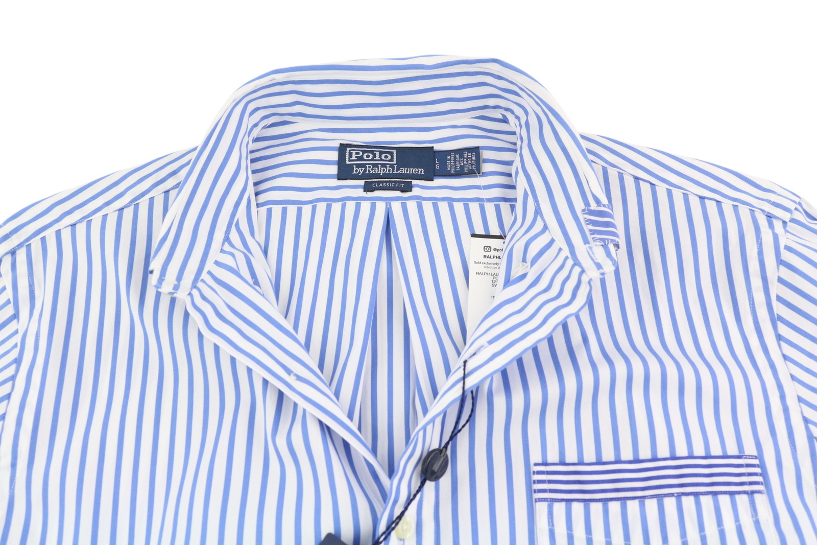 RALPH LAUREN klasikinio kirpimo vyriški marškinėliai L, mėlyni, dryžuoti, su sagomis RRP170