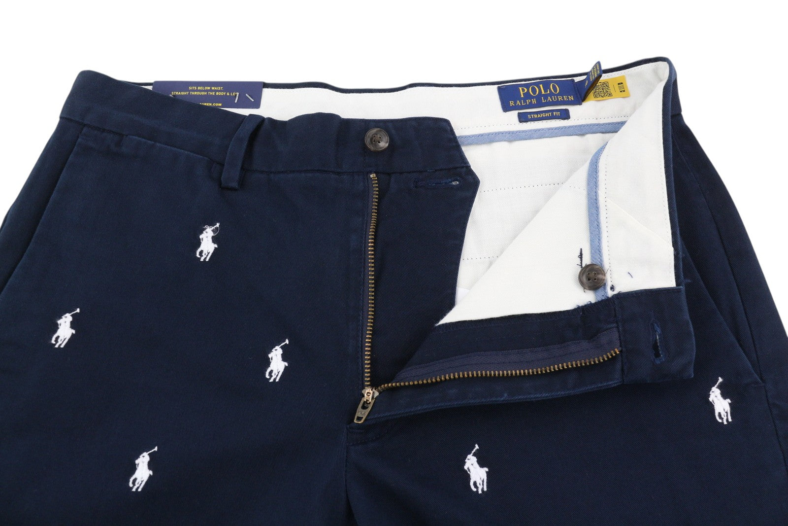 RALPH LAUREN vyriški tiesaus kirpimo šortai, 30 dydžio, tamsiai mėlyni, su siuvinėtu logotipu. 