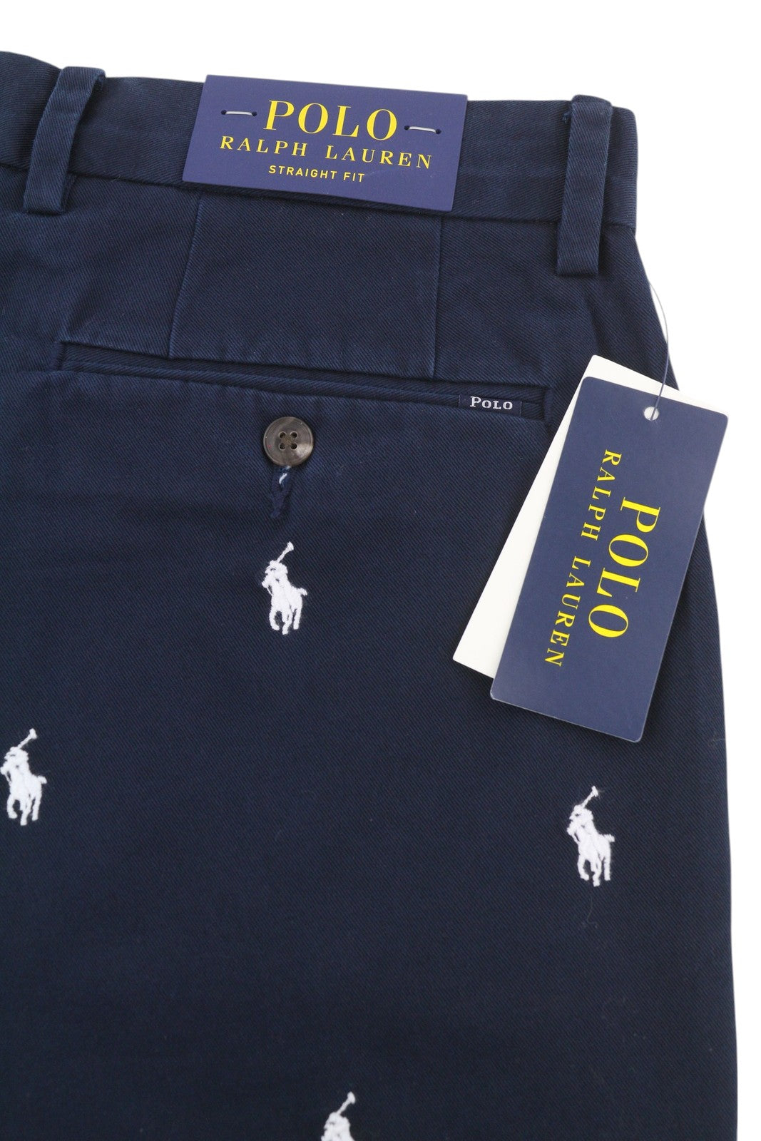 RALPH LAUREN vyriški tiesaus kirpimo šortai, 30 dydžio, tamsiai mėlyni, su siuvinėtu logotipu. 