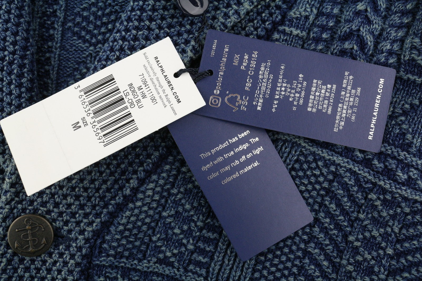 RALPH LAUREN vyriškas megztinis M dydžio kardiganas su skalbta mėlyna spalva su sagomis, rekomenduojama mažmeninė kaina – 499 € 