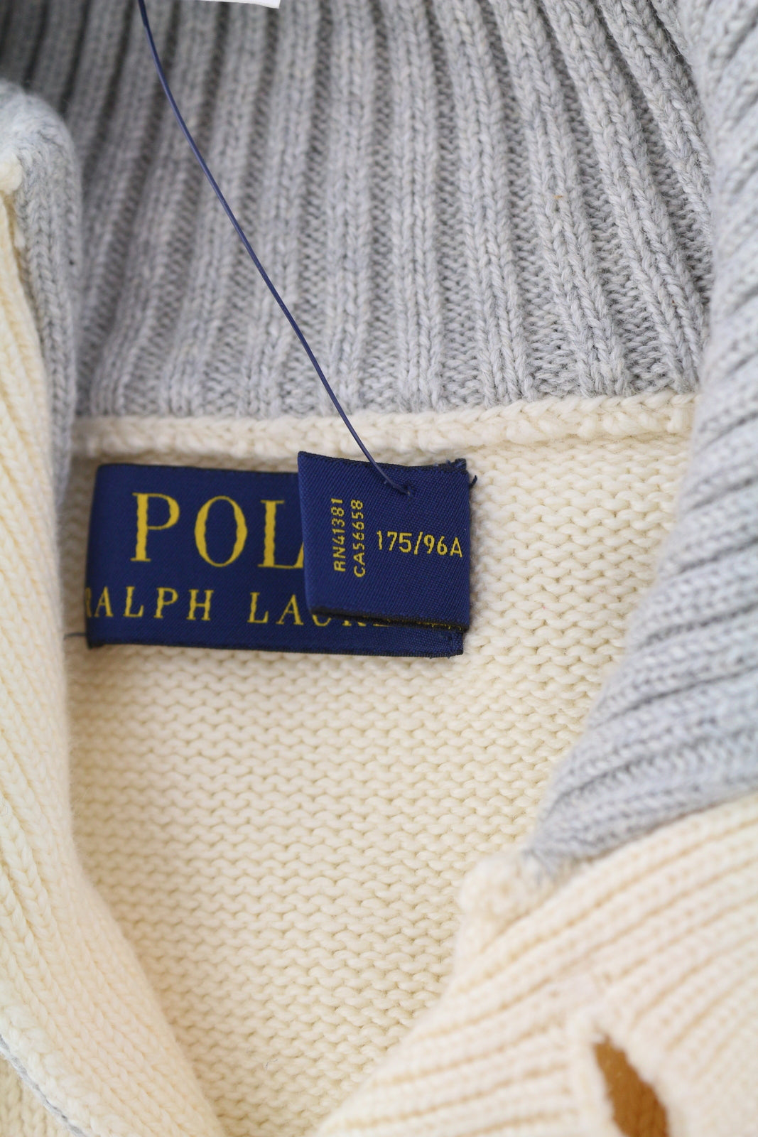RALPH LAUREN vyriškas megztinis M, dramblio kaulo spalvos, megztas su sagų formos iškirpte ir siuvinėtu logotipu 