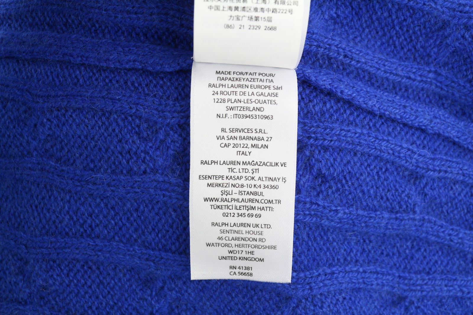 RALPH LAUREN kašmyro vyriškas megztinis XL dydžio mėlynas megztinis su kabelio formos mezginiu, rekomenduojama kaina – 549 € 