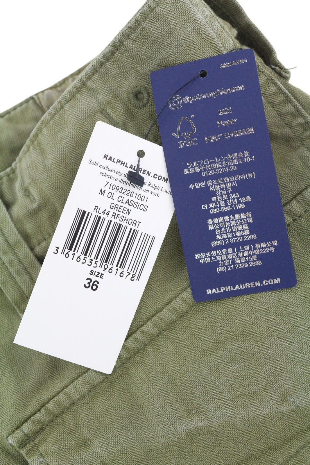 RALPH LAUREN Straight Fit Men Shorts 36 Washed Green Button Fly RRP€190