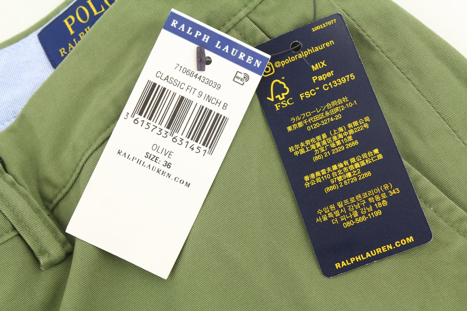 RALPH LAUREN Classic Fit Men Shorts 36 Olive Green Chino Zip Fly Casual