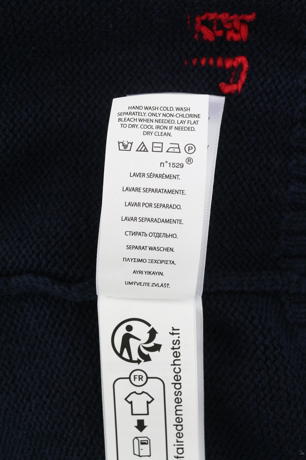 RALPH LAUREN vyriškas megztinis L dydžio tamsiai mėlynas megztinis su meškiuko akcentu ir standartine kaina – 600 € 