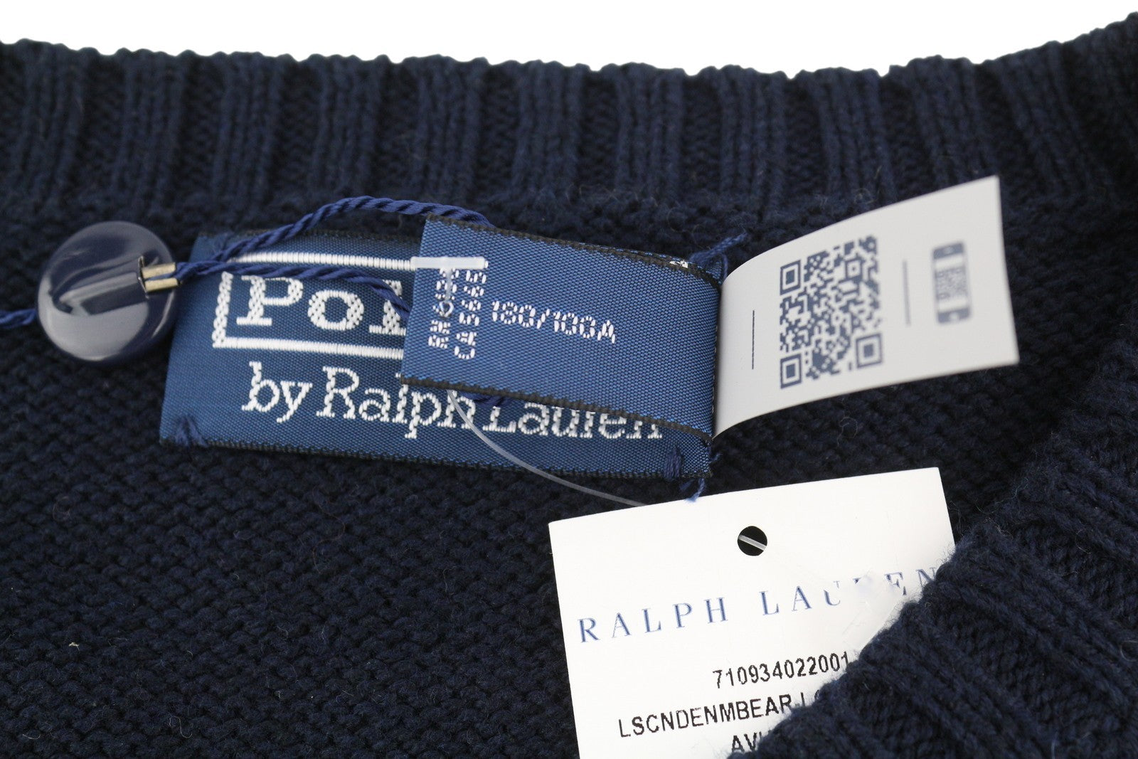 RALPH LAUREN vyriškas megztinis L dydžio tamsiai mėlynas megztinis su meškiuko akcentu ir standartine kaina – 600 € 