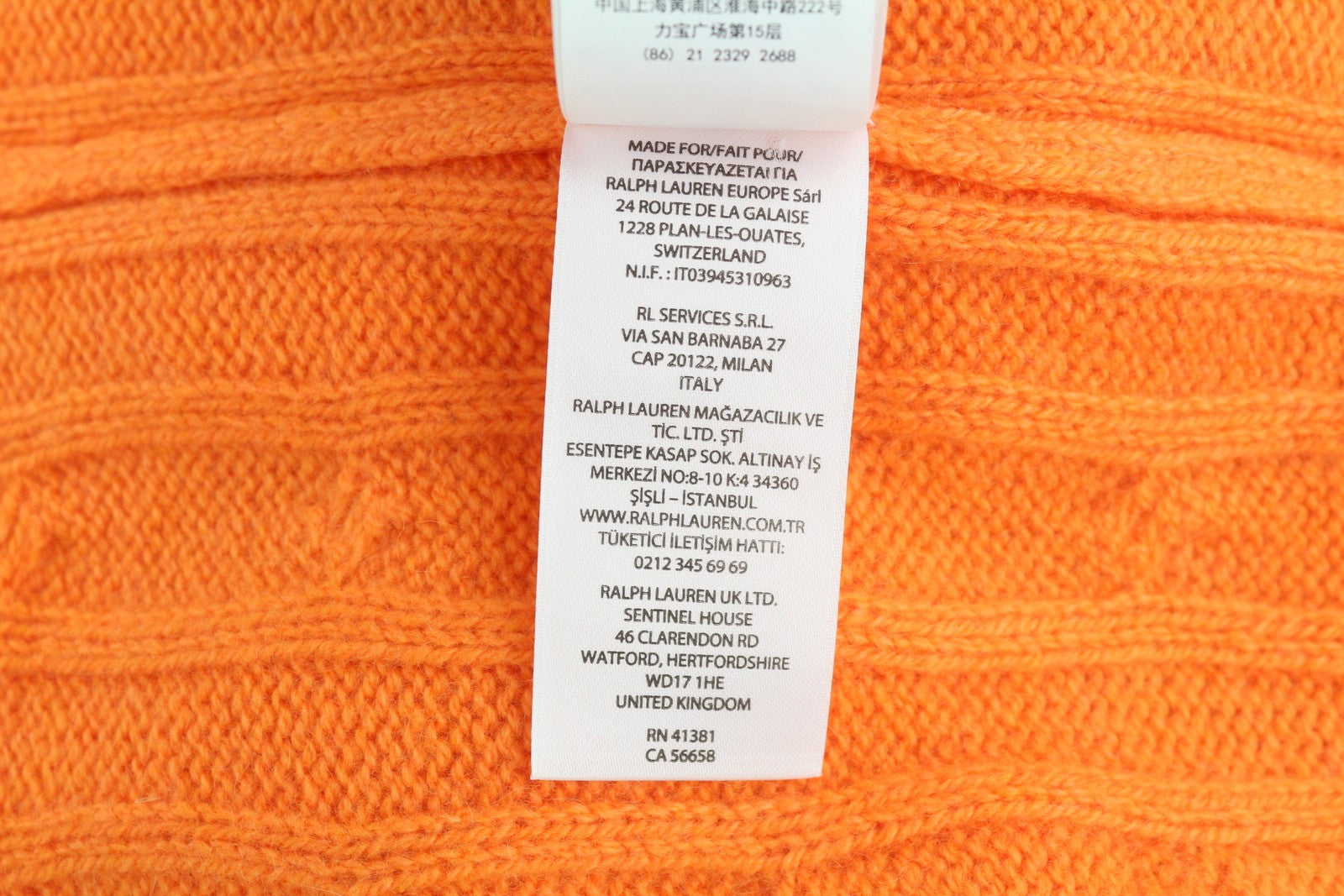 RALPH LAUREN kašmyro vyriškas megztinis M oranžinis megztinis su kabelio formos mezginiu logotipu RMK 549 € 