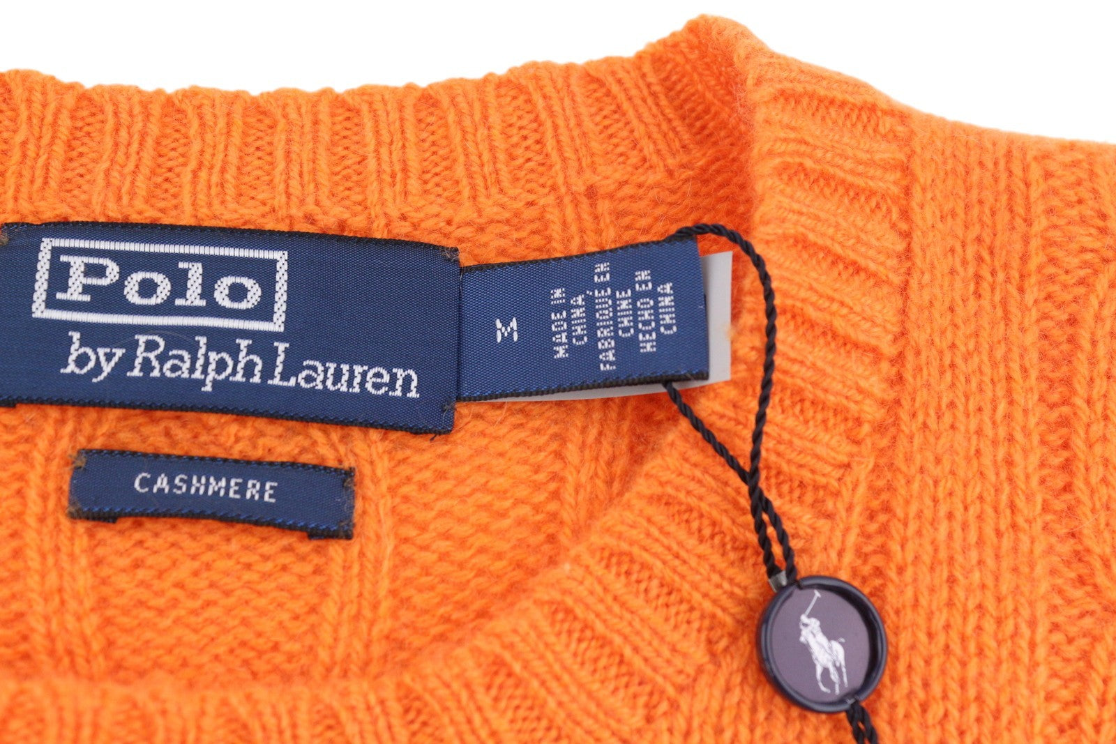 RALPH LAUREN kašmyro vyriškas megztinis M oranžinis megztinis su kabelio formos mezginiu logotipu RMK 549 € 