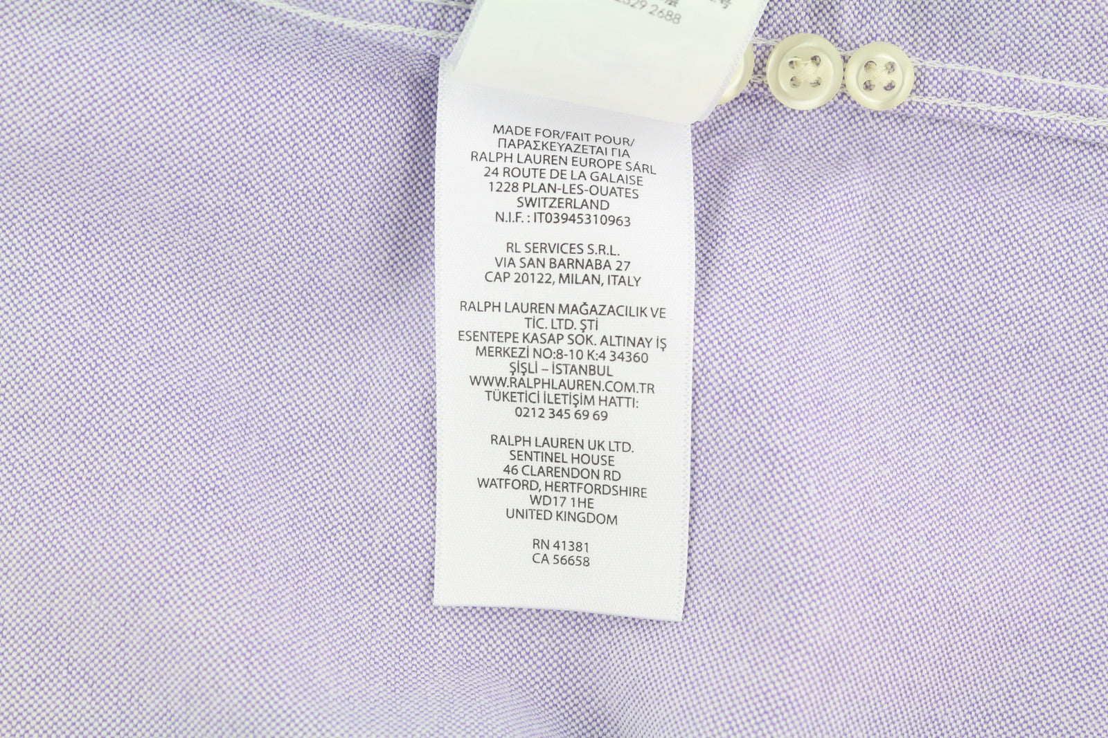 RALPH LAUREN vyriški marškinėliai su sagomis užsegama apykakle, XS dydžio, violetiniai, su logotipu, rekomenduojama kaina – 139 € 