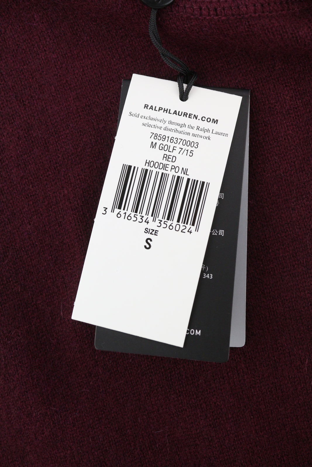 RLX RALPH LAUREN golfo vyriškas megztinis S dydžio bordo spalvos kašmyro megztinis su gobtuvu, rekomenduojama kaina – 560 € 