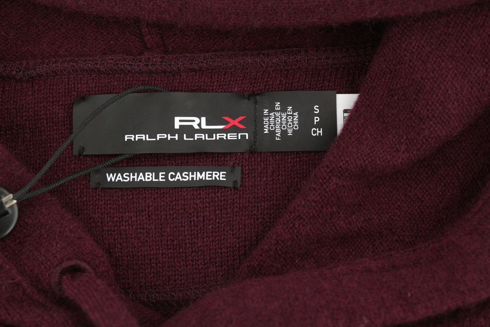 RLX RALPH LAUREN golfo vyriškas megztinis S dydžio bordo spalvos kašmyro megztinis su gobtuvu, rekomenduojama kaina – 560 € 