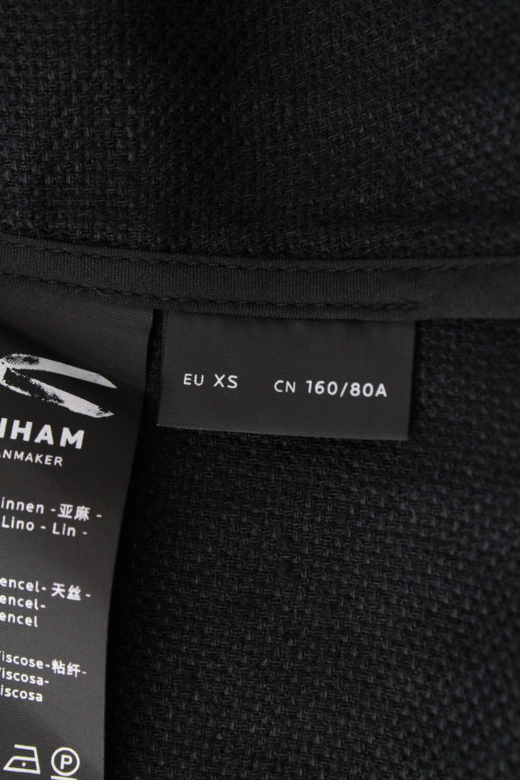 DENHAM „Compass XS“ moteriškas švarkas su apykakle, dryžuotas, juodas, paprastas, lininis audinys su viena saga 