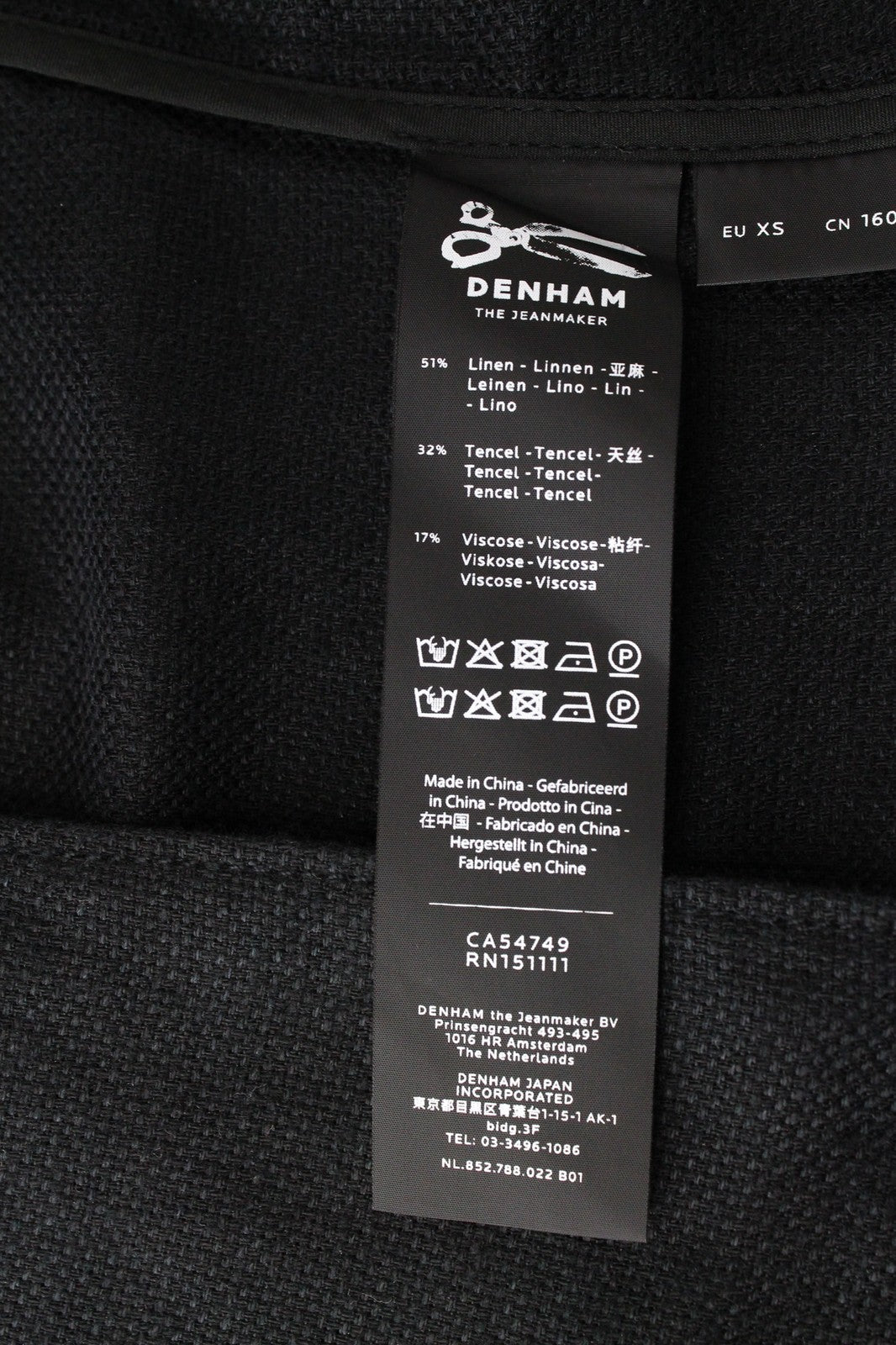 DENHAM „Compass XS“ moteriškas švarkas su apykakle, dryžuotas, juodas, paprastas, lininis audinys su viena saga 