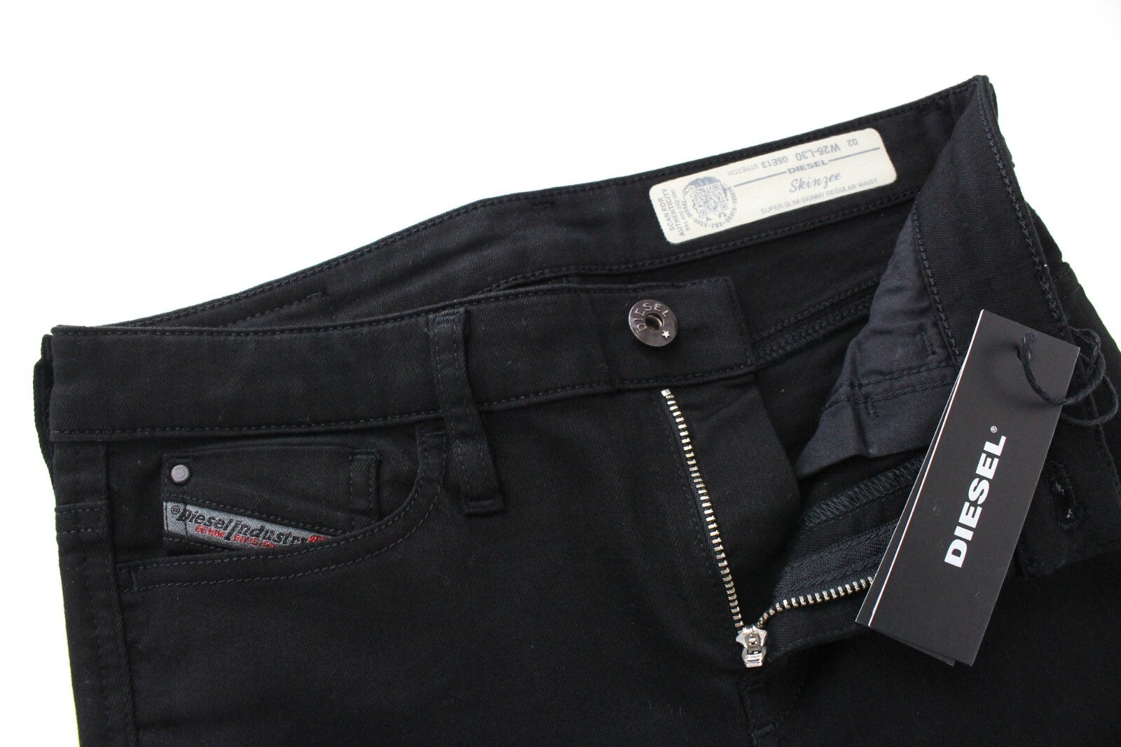 DIESEL Skinzee 08E13 W26/L30 Women Jeans Super Slim Skinny Black Distressed