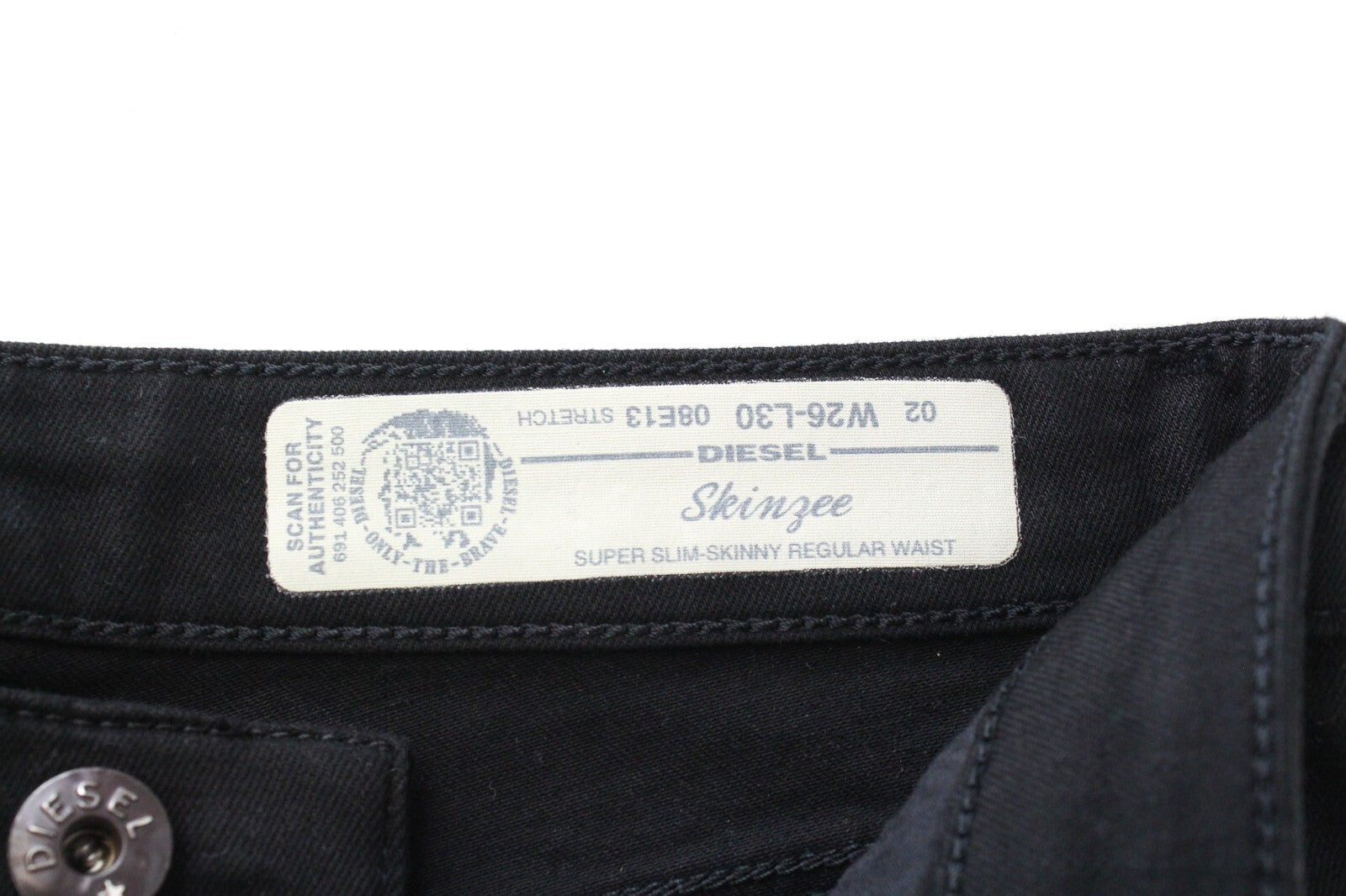 DIESEL Skinzee 08E13 W26/L30 Women Jeans Super Slim Skinny Black Distressed