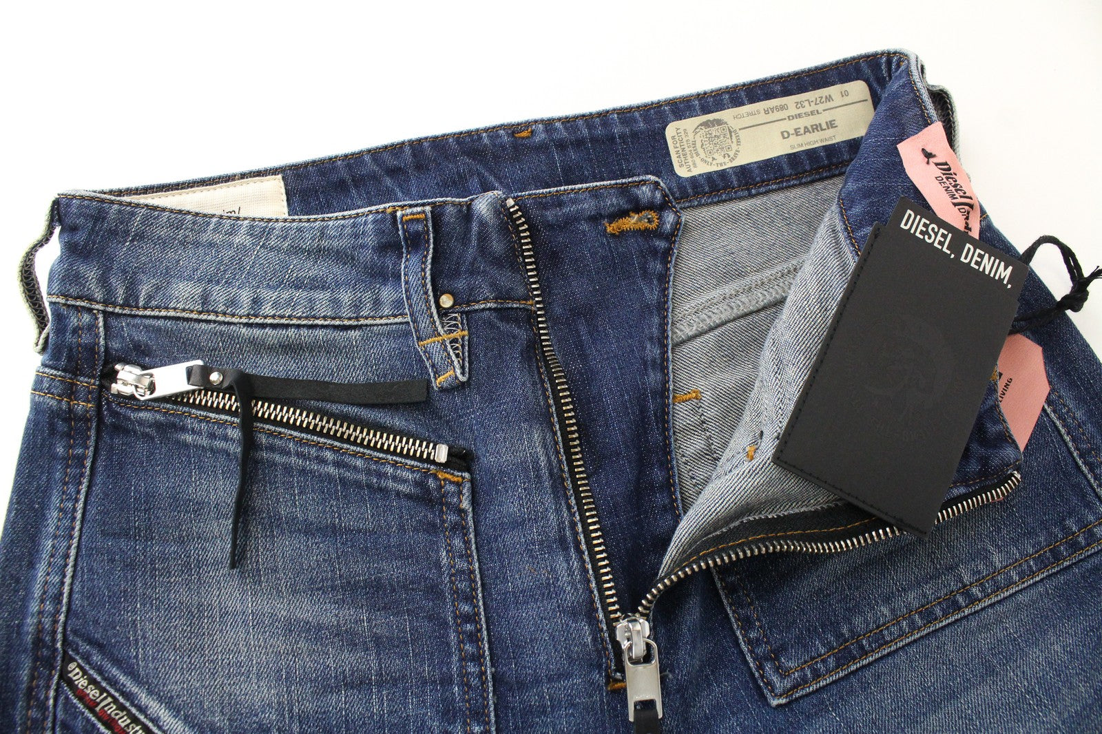 DIESEL D-Earlie 089AR W27/L32 Women Jeans High Rise Blue Distressed Zip-Fly Slim