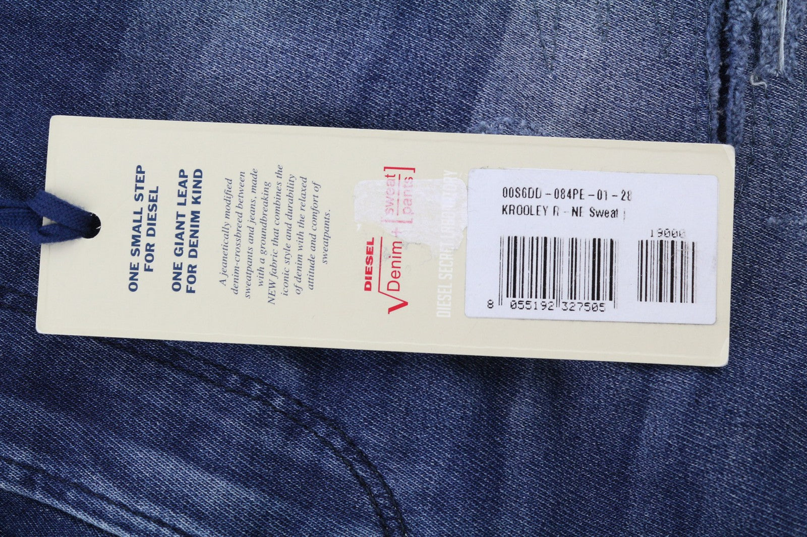 DIESEL Krooley R-NE 084PE vyriški džinsai W28 Mėlyna skalbta Stretch Jogg Distress Slim 