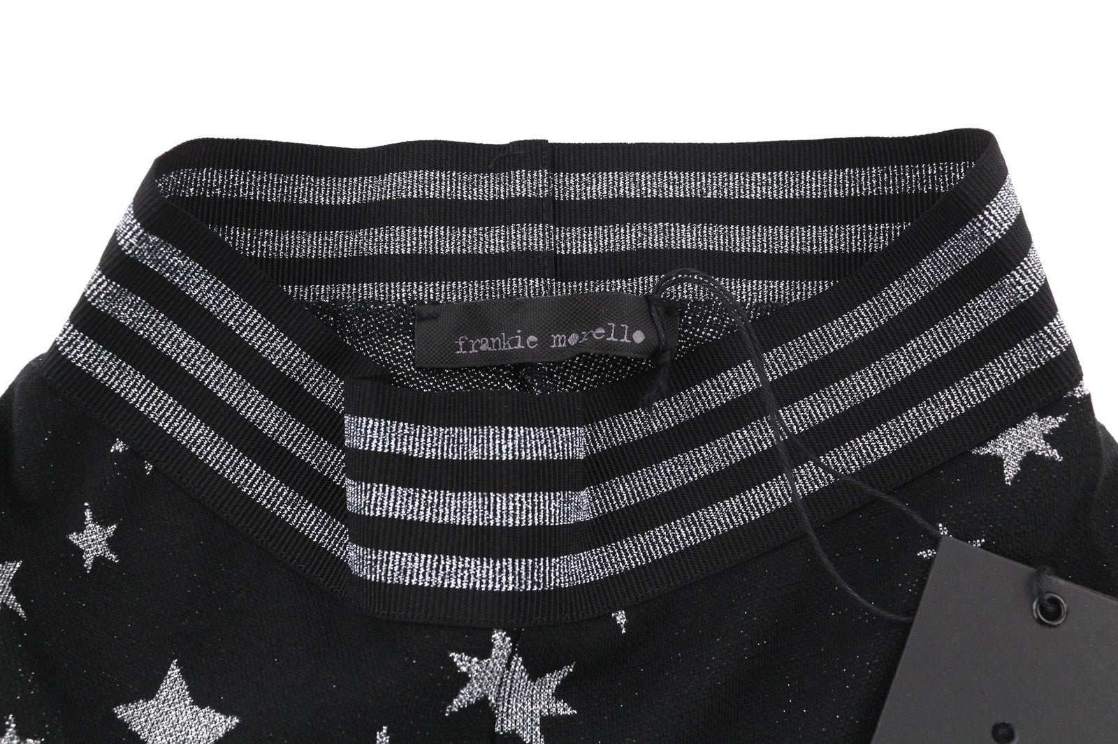 FRANKIE MORELLO Vidor moteriškos kelnės 40 juodos su elastingu juosmeniu, žvaigždžių raštu, priglundančios 