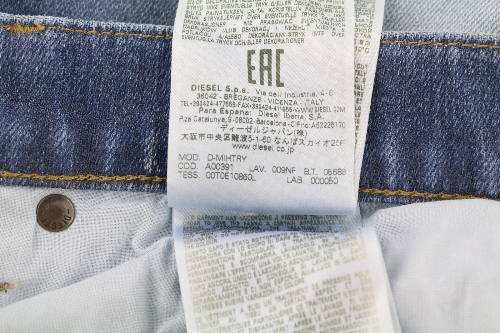 DIESEL D-Mihtry 009NF vyriški džinsai W32/L30 mėlyni, skalbti tiesūs, tamprūs su sagomis 