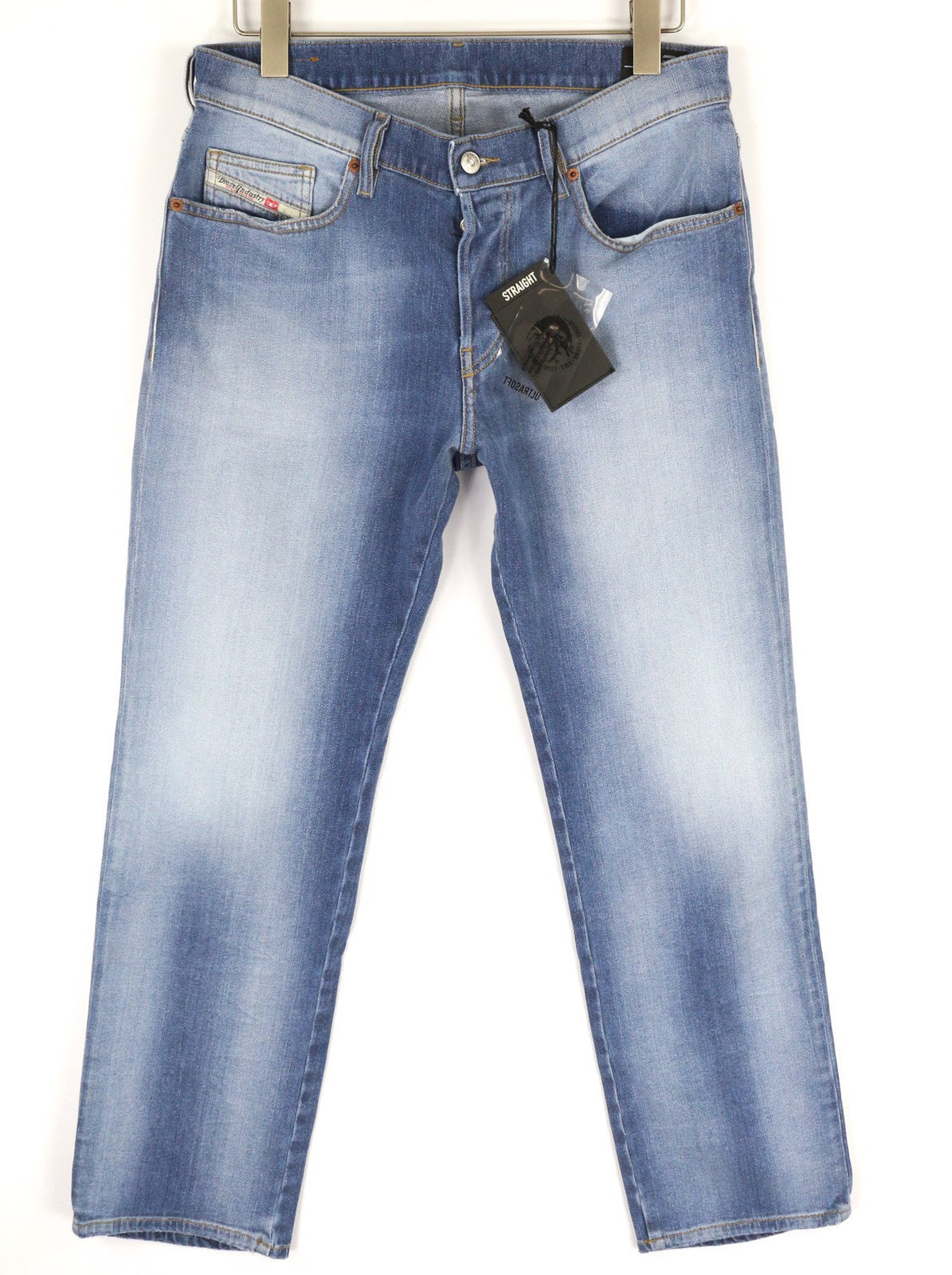 DIESEL D-Mihtry 009NF vyriški džinsai W32/L30 mėlyni, skalbti tiesūs, tamprūs su sagomis 