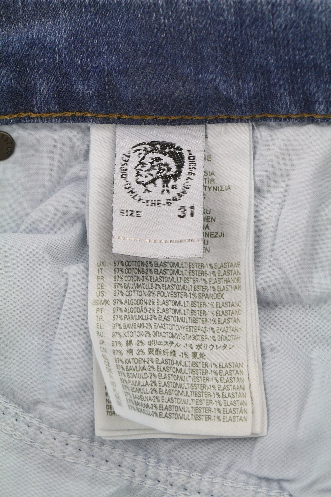 DIESEL D-Mihtry 009NF vyriški džinsai W31/L30 mėlyni, skalbti, tiesūs, tamprūs su sagomis 