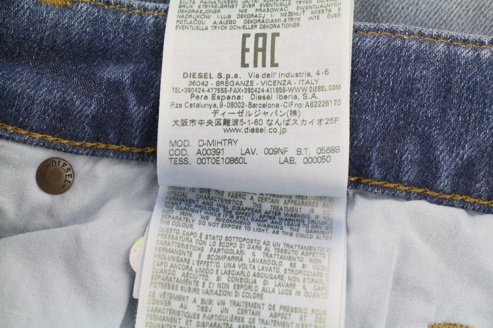 DIESEL D-Mihtry 009NF vyriški džinsai W30/L30 mėlyni, skalbti tiesūs, tamprūs su sagomis