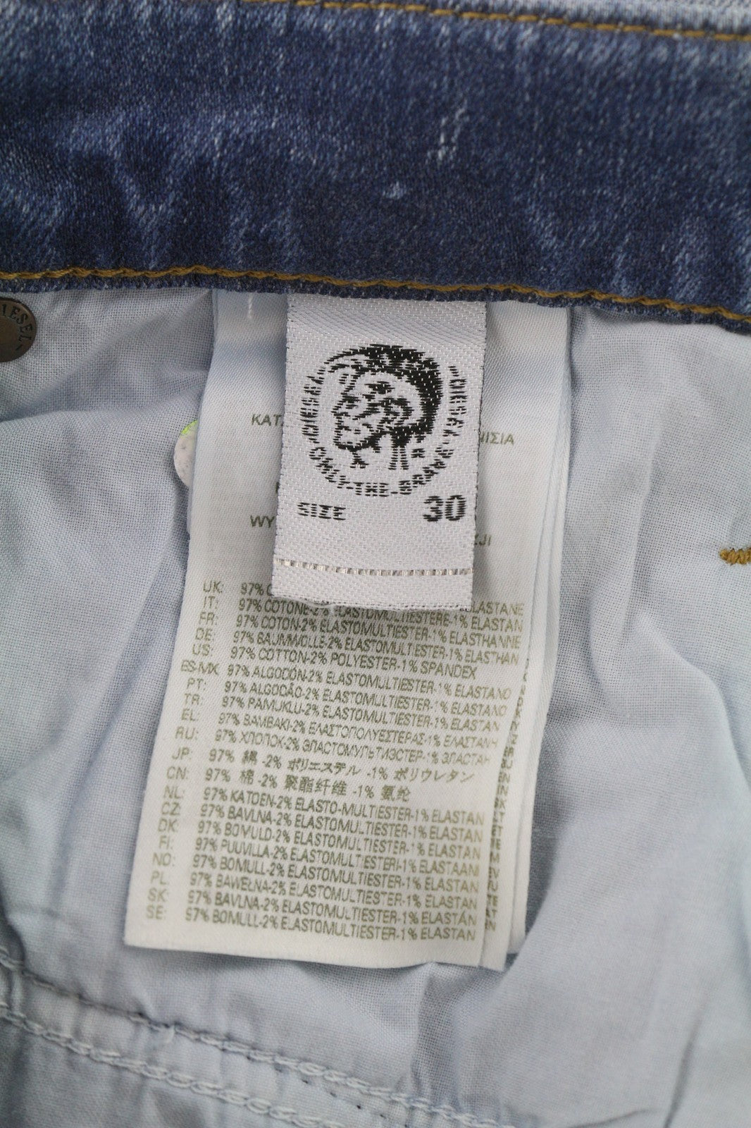 DIESEL D-Mihtry 009NF vyriški džinsai W30/L30 mėlyni, skalbti tiesūs, tamprūs su sagomis