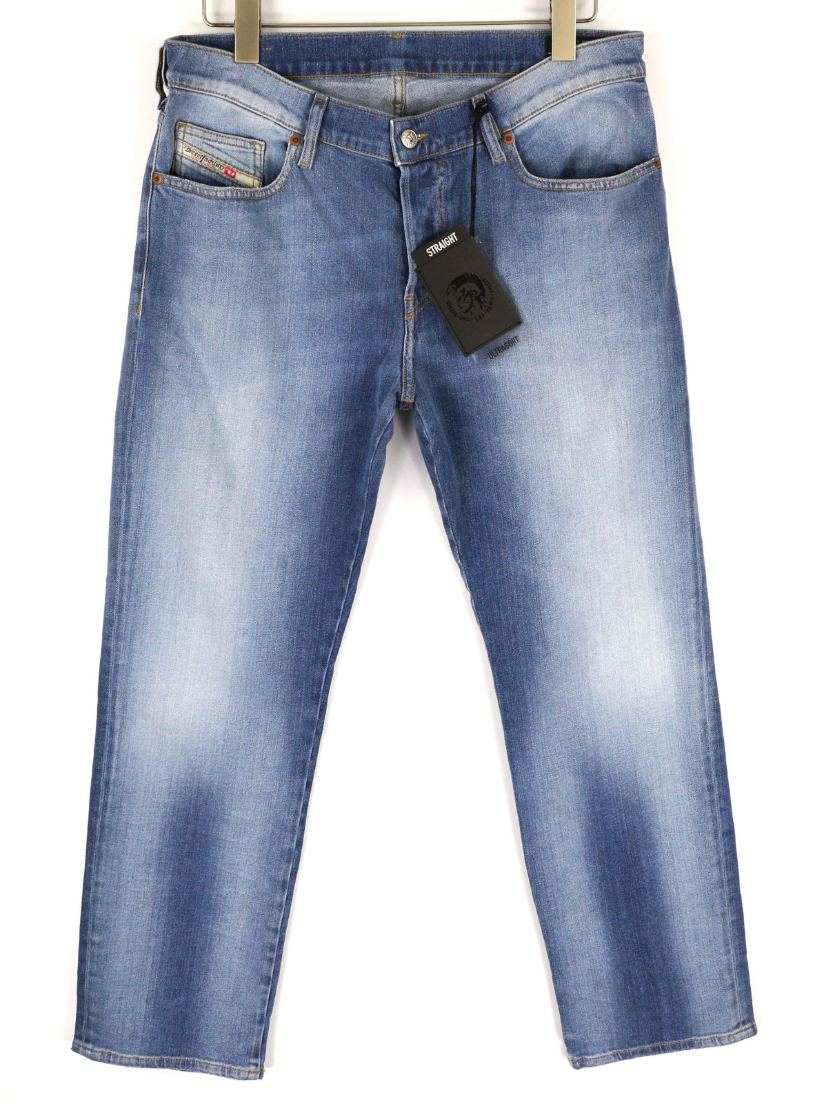 DIESEL D-Mihtry 009NF vyriški džinsai W34/L30 mėlyni, skalbti, tiesūs, tamprūs su sagomis 