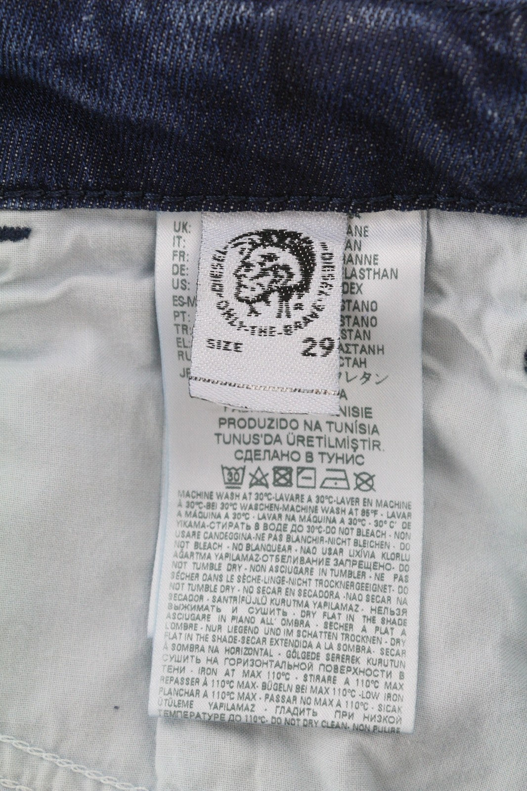 DIESEL D-Bazer 084DD vyriški džinsai W29/L34 mėlyni, skalbti, siaurėjantys, tamprūs, su gobtuvu 