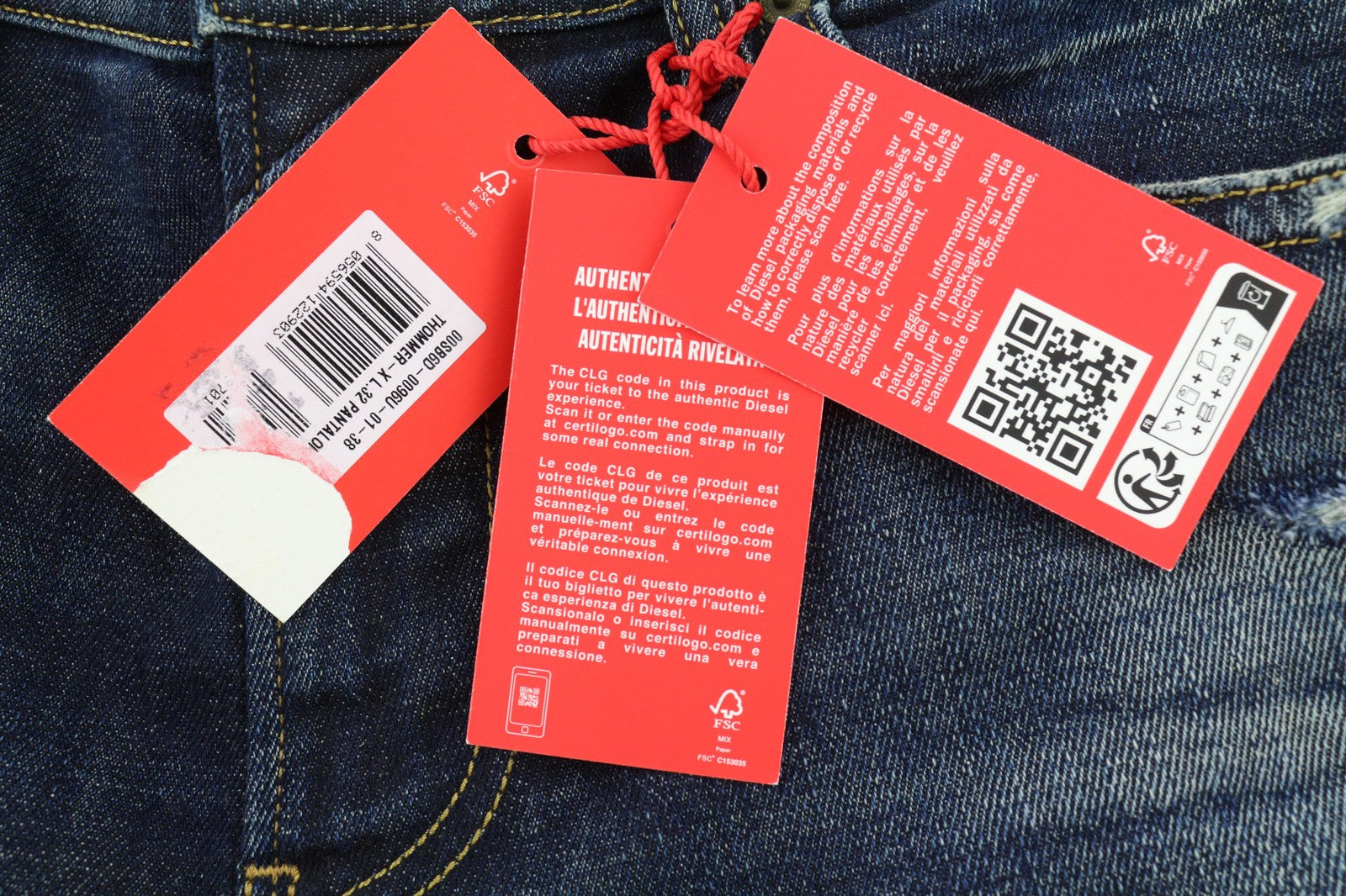 DIESEL Thommer-X 0096U Mens Jeans W38/L32 Blue Washed Distress Slim  Zip