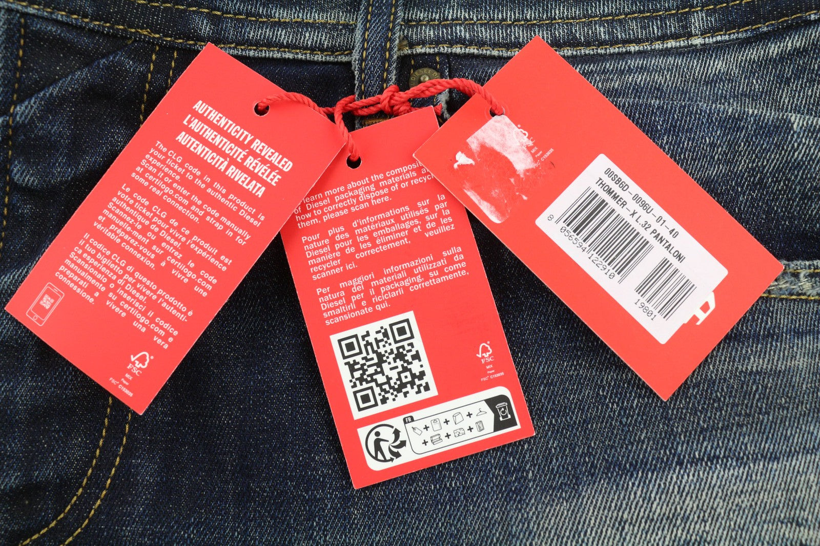 DIESEL Thommer-X 0096U vyriški džinsai W40/L32 mėlyni, skalbti, ploni su užtrauktuku