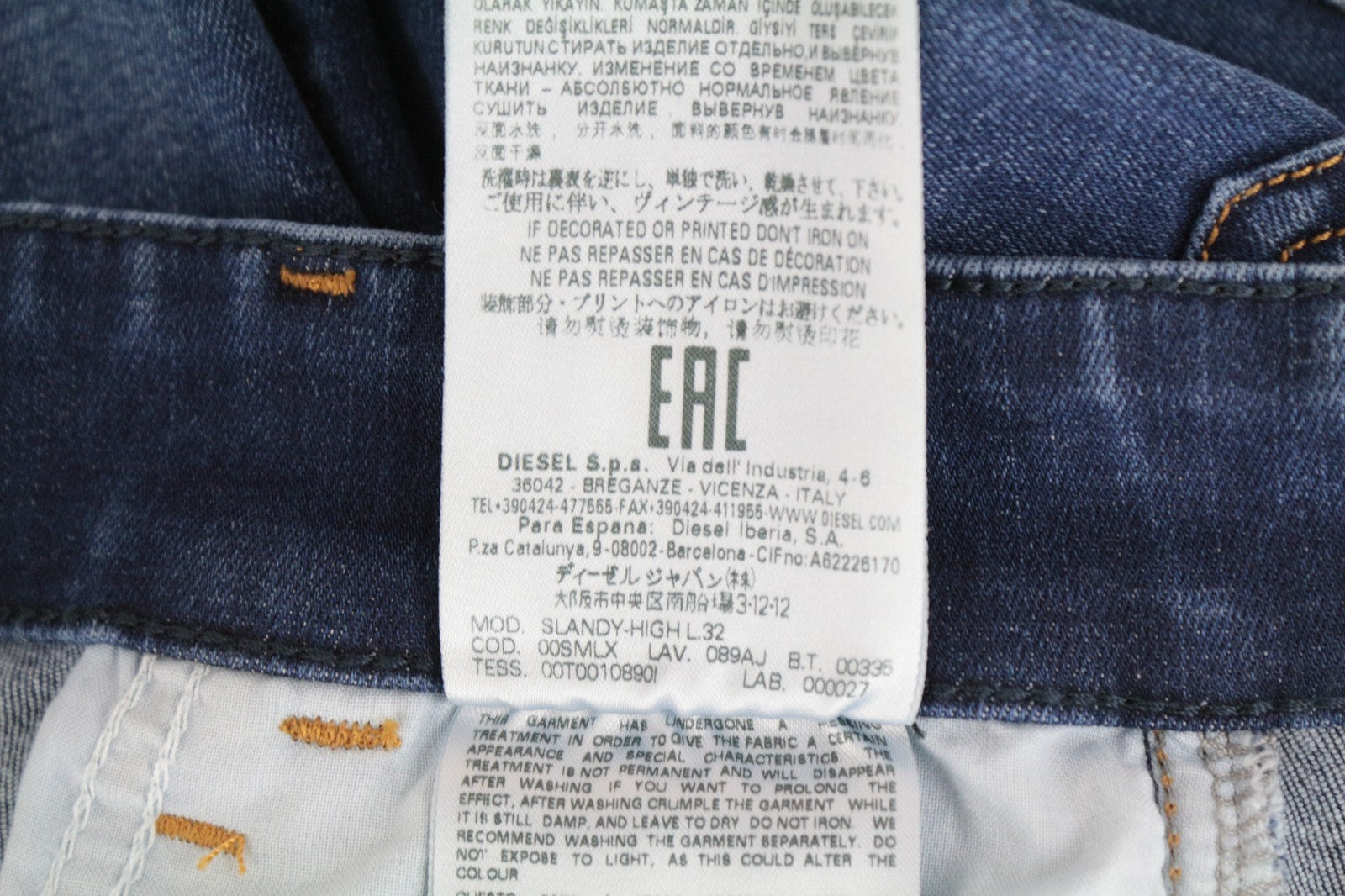 DIESEL Slandy-High 089AJ W25/L32 Women Jeans Blue Super Stretch Super Skinny