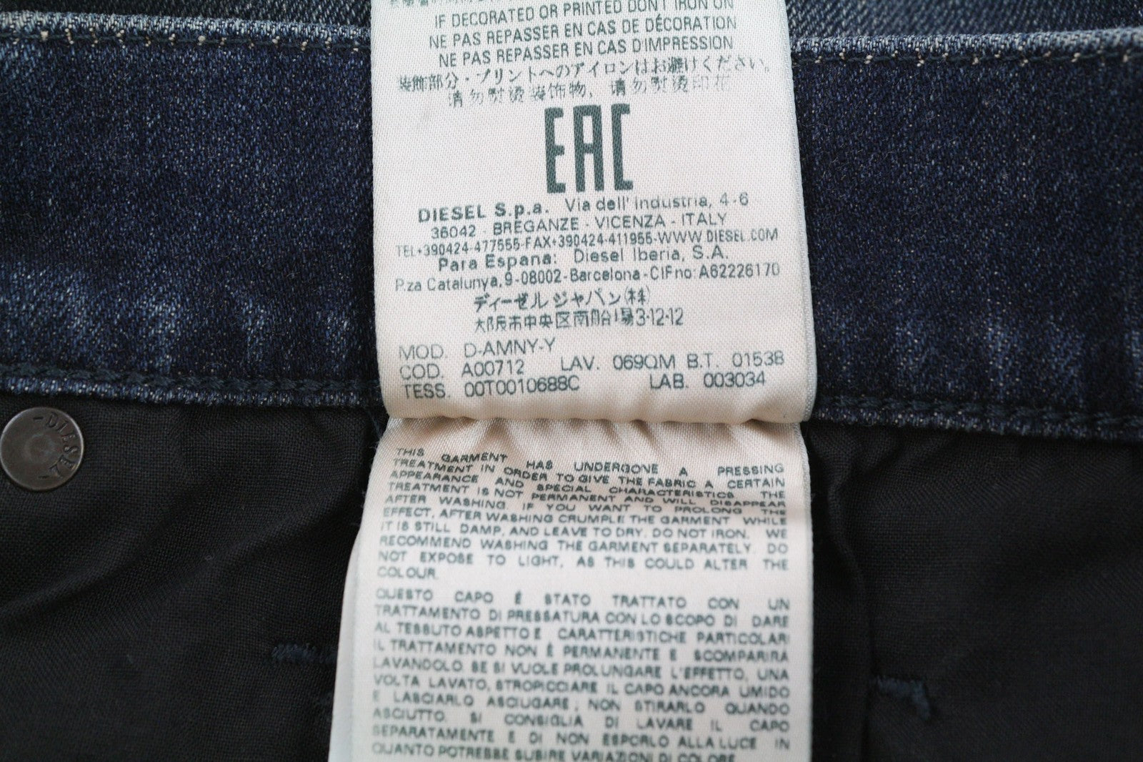 DIESEL D-Amny 069QM vyriški džinsai W32/L32 tamsiai skalbti aptempti tamprūs užtrauktukai 