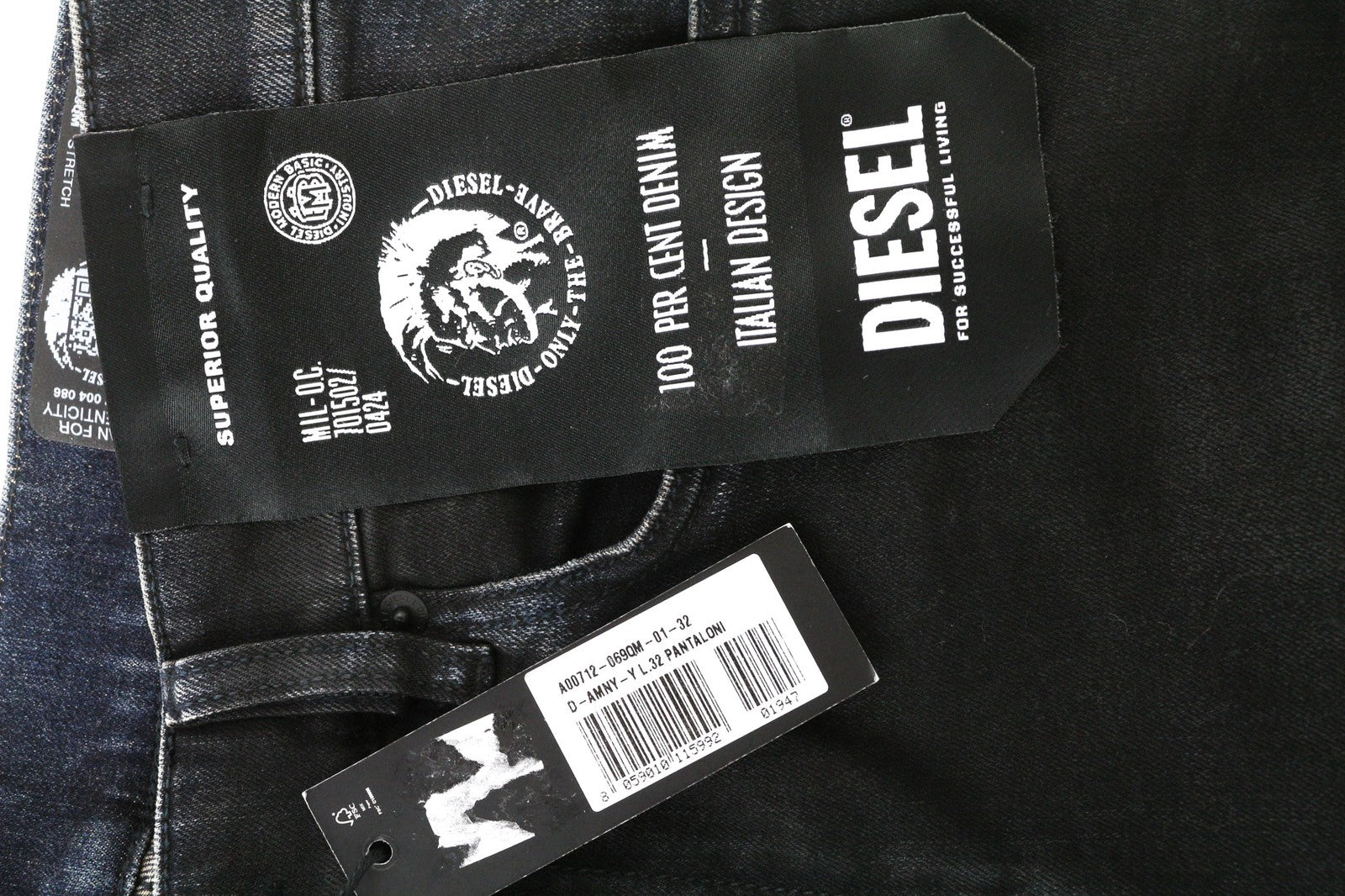 DIESEL D-Amny 069QM vyriški džinsai W32/L32 tamsiai skalbti aptempti tamprūs užtrauktukai 